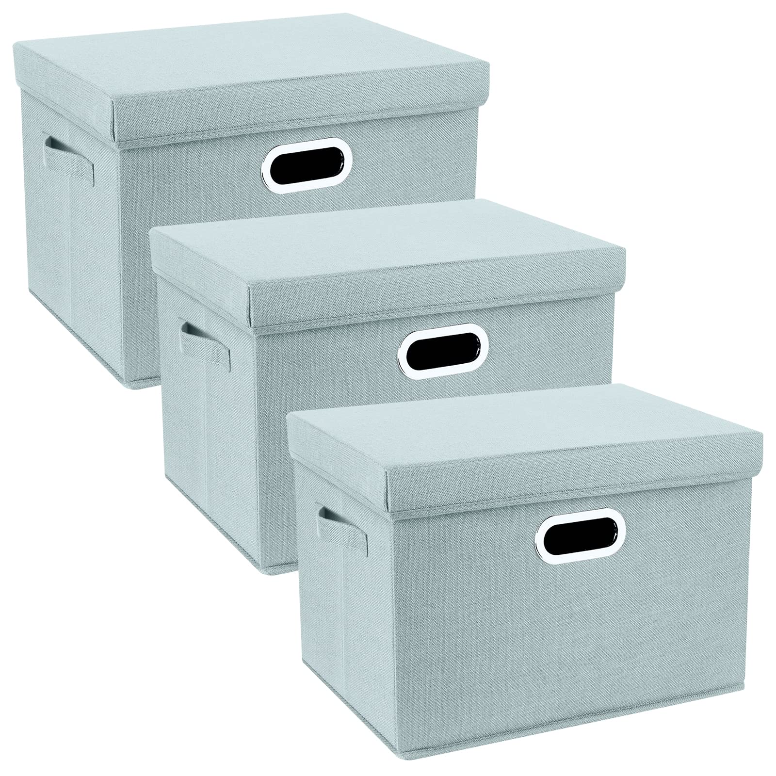 TYEERS Large Collapsible Storage Bins with Lids - 3 Pack Foldable Organizer Boxes for Closet, Clothes, Home & Office Organization - Space Saving Aqua Spring Storage Solutions for Bedroom, Dorm & Nursery