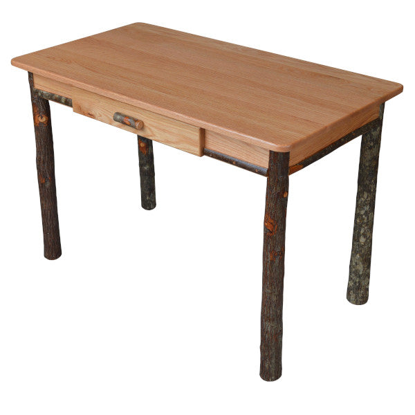 Solid Hickory Wood Writing Desk - Rustic Home Office Desk for Study & Work - Perfect for Home Office, Study Room, or Library