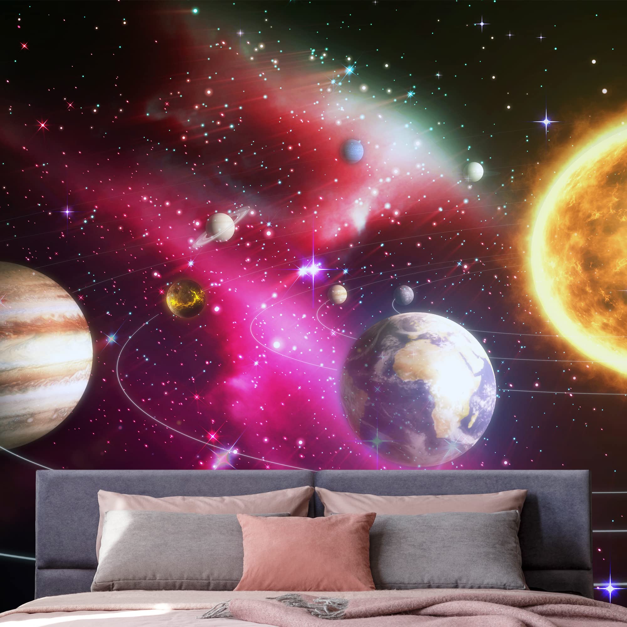 Removable Peel and Stick Wallpaper - Space Themed Wall Murals for Bedroom (66x96 inches) | Giant Planets Universe Design | Easy DIY Home Decor for Kids Room, Nursery, or Living Room