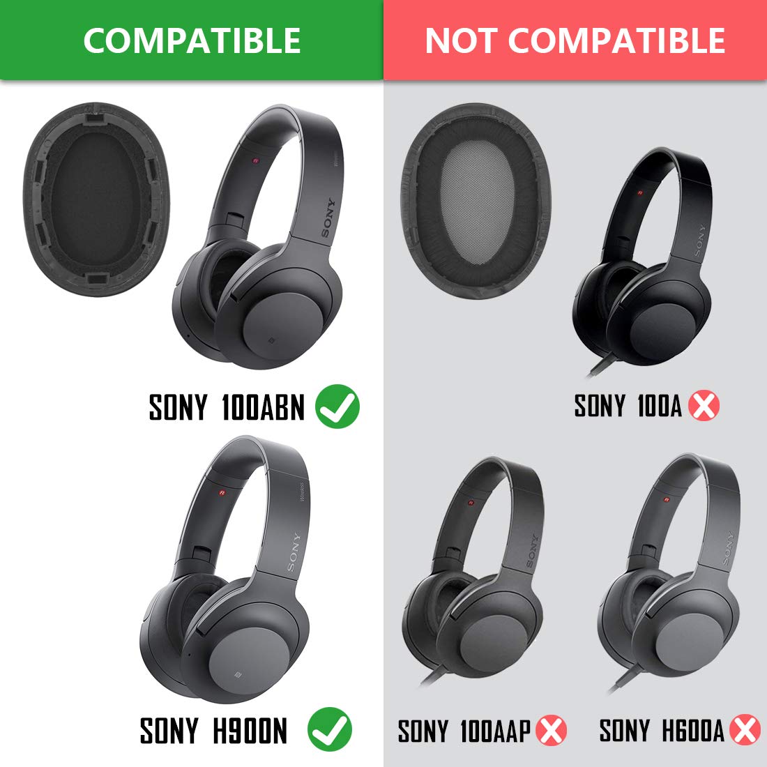 Geekria QuickFit Replacement Ear Pads for Sony MDR-100ABN WH-H900N Headphones - Soft Memory Foam Ear Cushions, Noise Isolation Earpads, Comfortable Repair Parts (Twilight Red) - Perfect for Gaming, Music & Travel