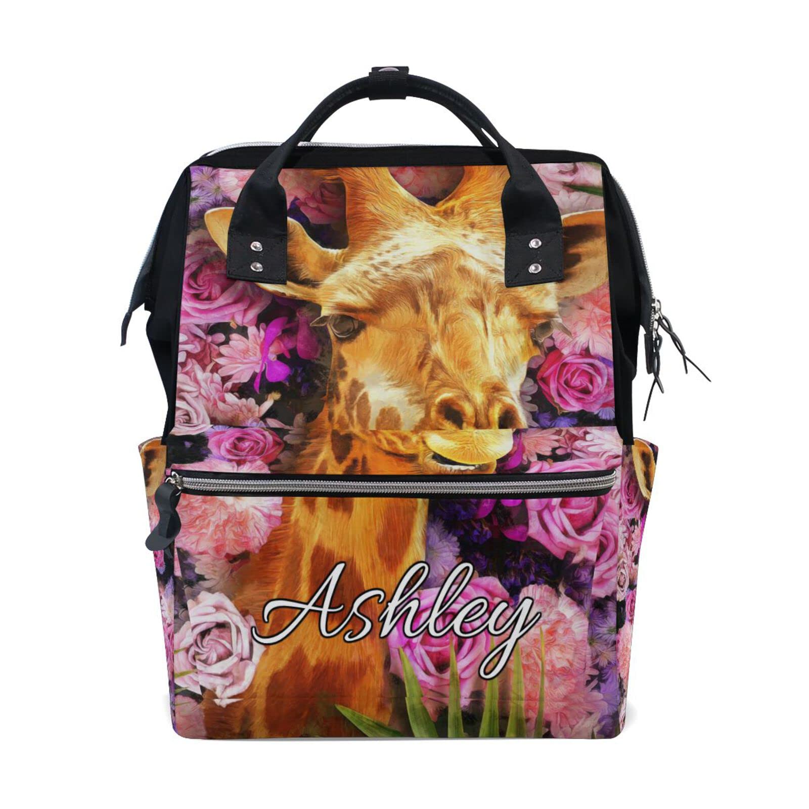 Personalized Giraffe Floral Diaper Backpack for Moms - Custom Name Baby Changing Bag, Nursing & Travel Nappy Backpack - Perfect for Daycare, Hospital Visits & Family Outings