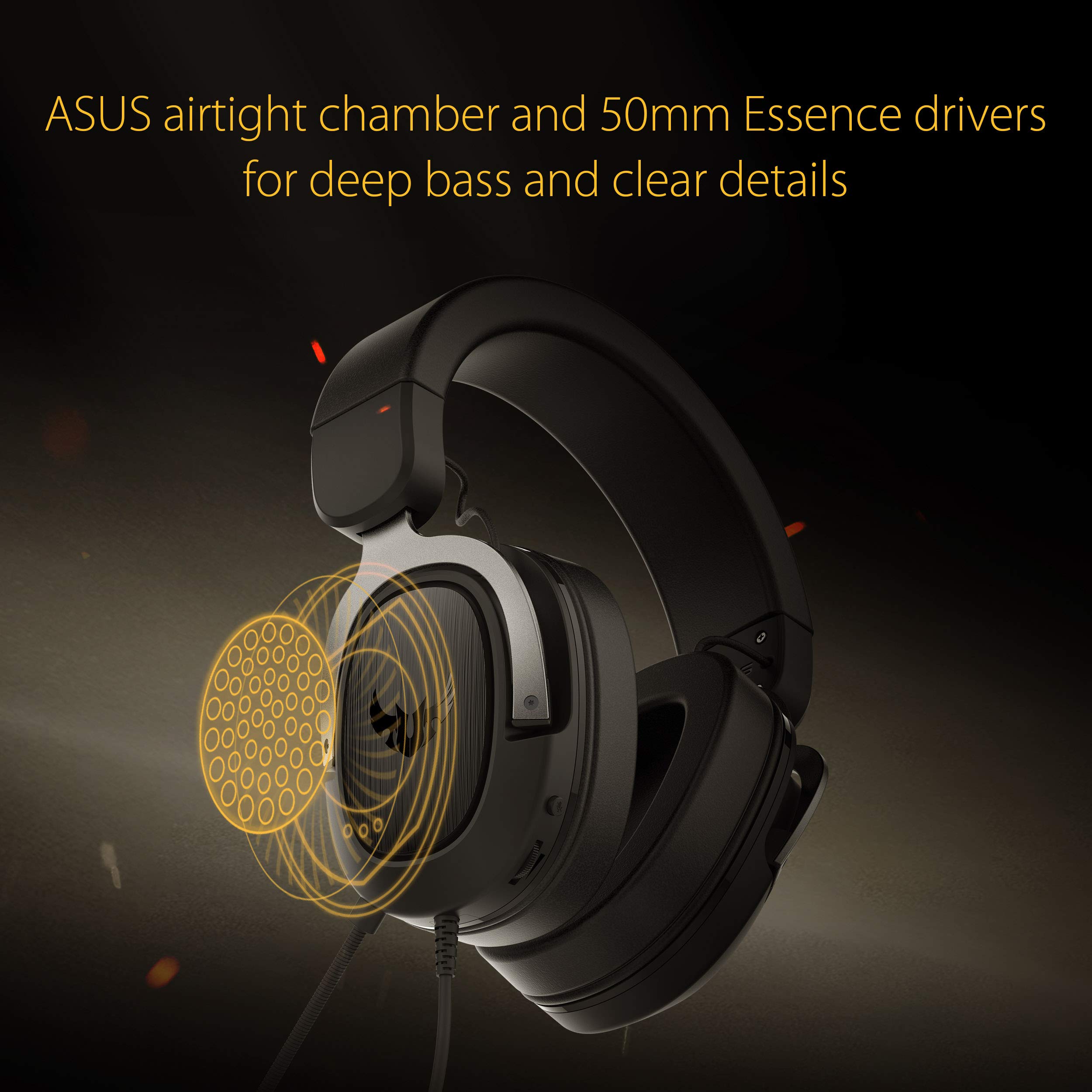 ASUS TUF Gaming H3 Gun Metal Wired Gaming Headset with 7.1 Virtual Surround Sound, Stainless Steel Headband & Cooling Ear Cushions for PC, PS4, Xbox One, Nintendo Switch - Perfect for Competitive Gaming, Streaming & Long Gaming Sessions