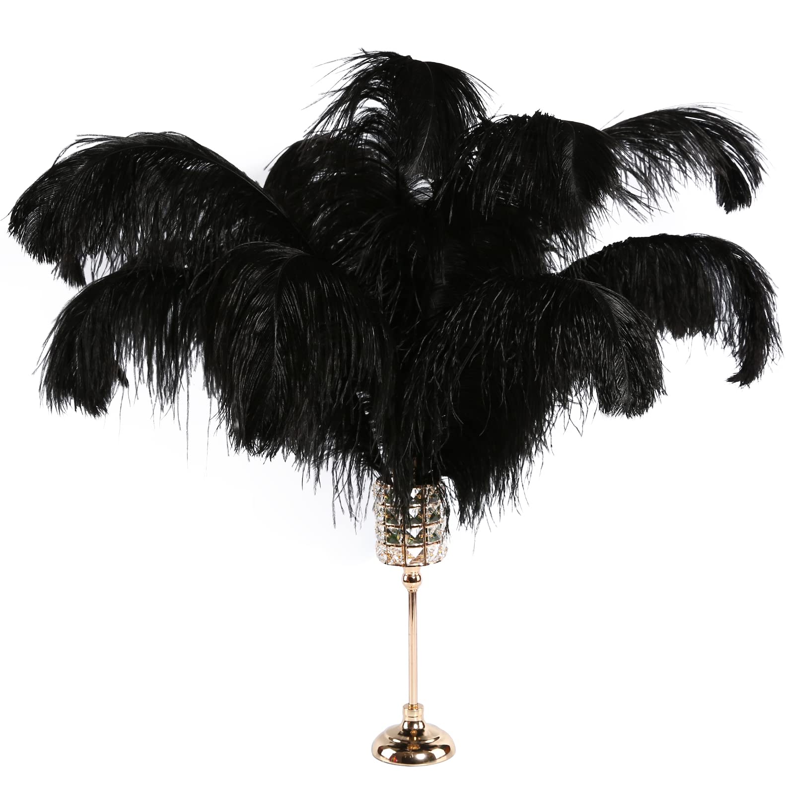 12pcs Black Ostrich Feathers 26-28 Inch (65-70cm) - Natural Wing Plumes for Wedding Centerpieces, Party Decor, Easter Arrangements, Gatsby Theme & Home Decoration | Bulk Feathers for DIY Crafts, Table Settings, Photo Props and Event Styling