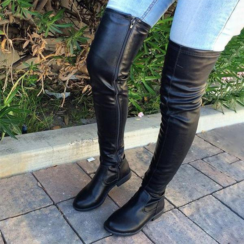 Round Toe Knee High Boots with Low Square Heels - Women's Comfortable Winter Boots for Casual Wear, Office & Outdoor Walking
