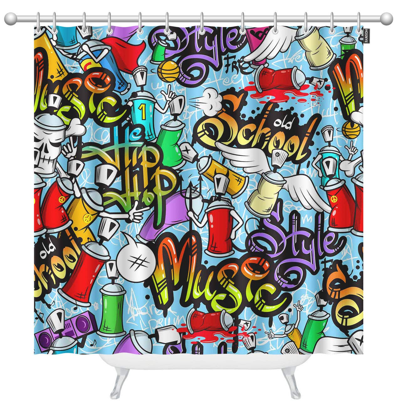 Urban Art Graffiti Shower Curtain Set - 72x78 Inch Waterproof Bathroom Decor with 12 Hooks, Modern Street Style Design for Teen & Youth Rooms, Dorm, Apartment - Perfect for Urban Themed Bathrooms, Lofts and Creative Spaces