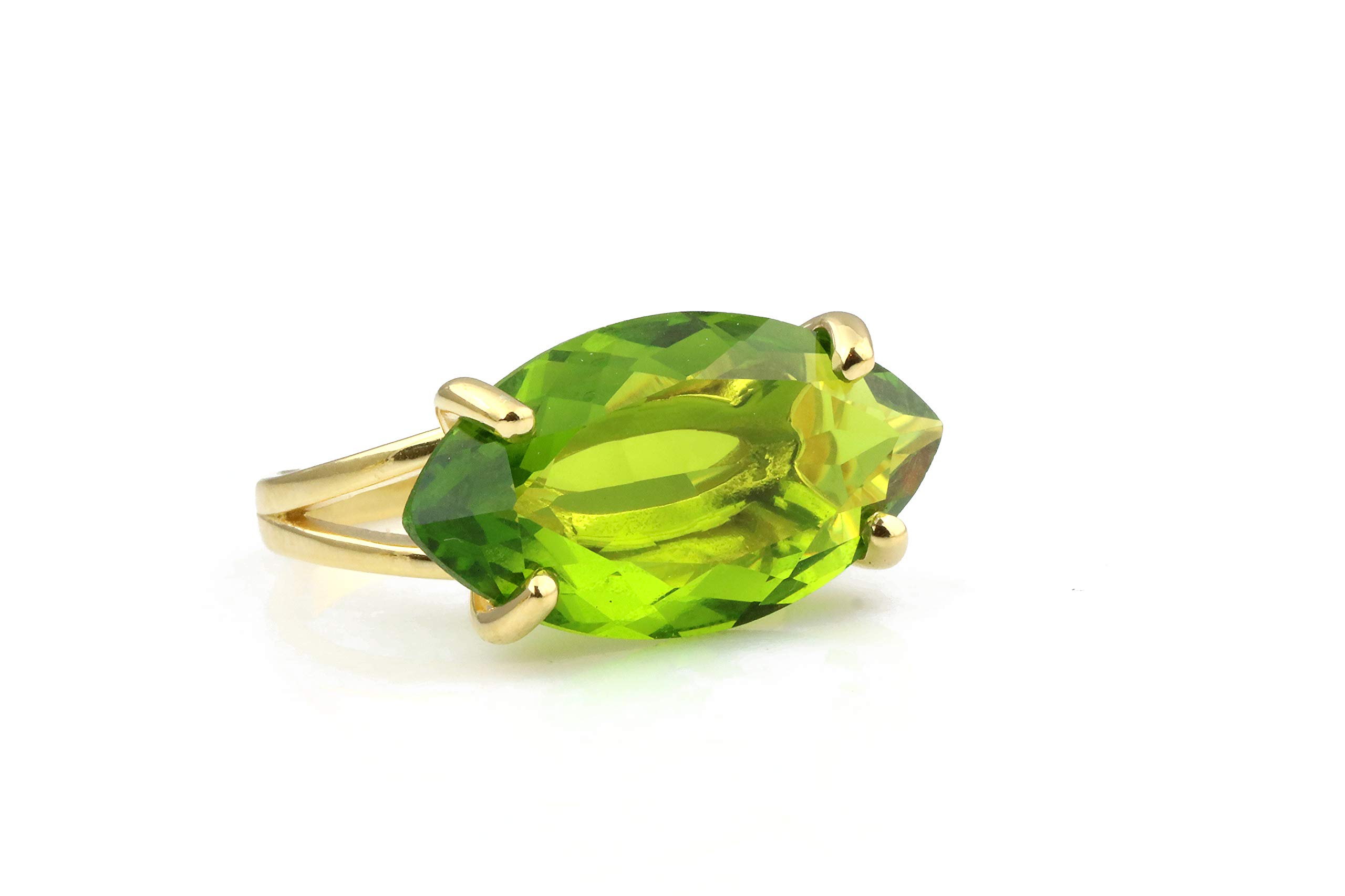 14K Gold Marquise Peridot Ring - August Birthstone Jewelry for Women | Handmade Statement Fashion Ring | Custom Size & Engraving | Perfect Gift for Birthday, Anniversary & Special Occasions