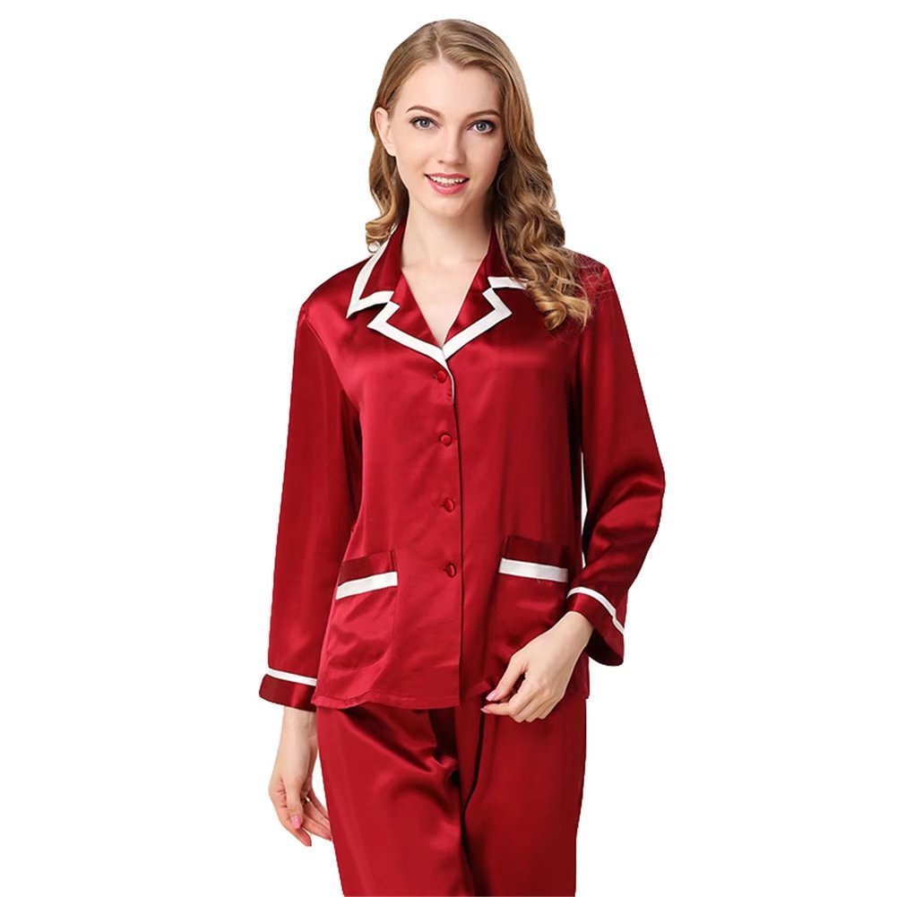 Women's 100% Silk Nightgown & Pajama Set - Red Long Sleeve Sleepwear for Summer, Comfortable Loungewear for Home Relaxation & Bedtime - Perfect Gift for Mother's Day, Anniversary or Valentine's Day