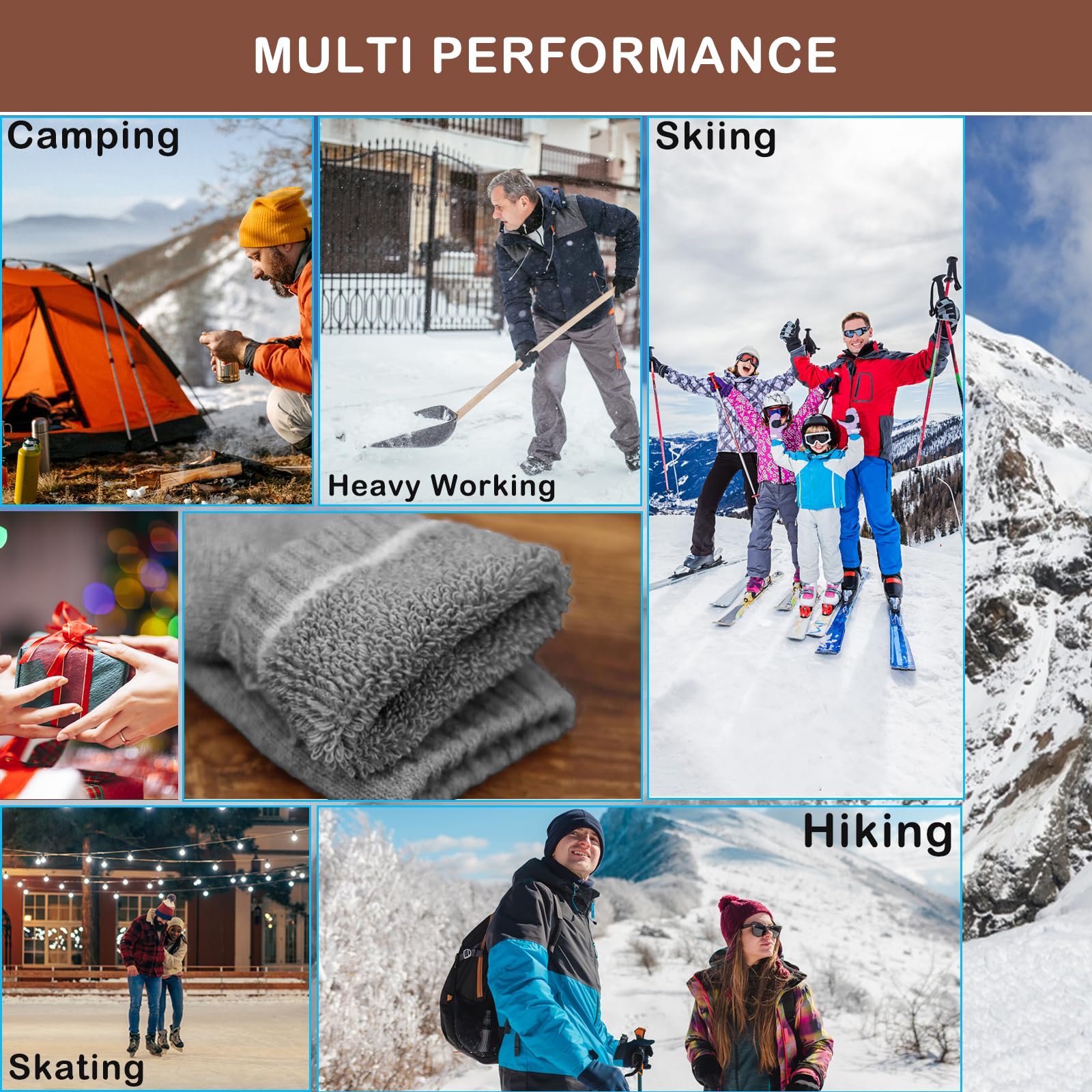 VoJoPi Men's Thermal Wool Hiking Socks - 5 Pairs Warm Cushioned Boot Socks for Walking, Outdoor Activities & Winter Comfort - Super Soft Cozy Socks for Daily Wear, Camping & Cold Weather