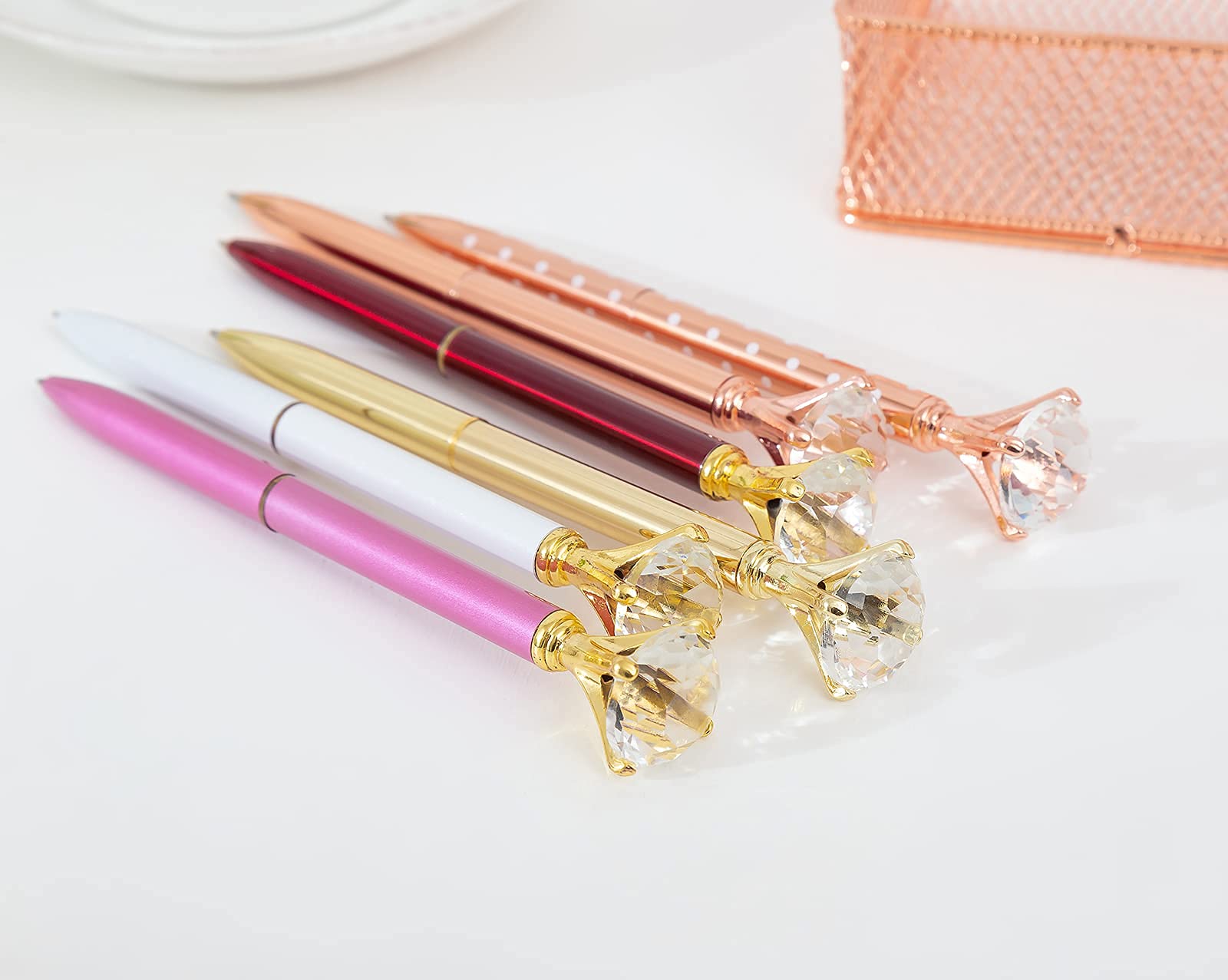 Luxury Diamond Ballpoint Pens for Women - Rose Gold Metal Pen with Crystal Diamonds, Elegant Wedding & Office Gift (3-Pack) - Perfect for Brides, Graduation, School, and Professional Use