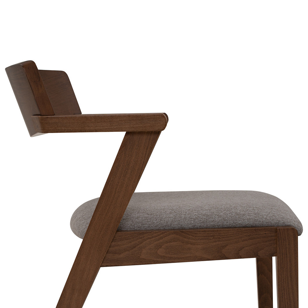 Zola Dining Chair - Walnut & Grey Upholstered Modern Wooden Chair for Kitchen, Dining Room, and Home Office - Comfortable Seating for Family Meals and Entertaining Guests