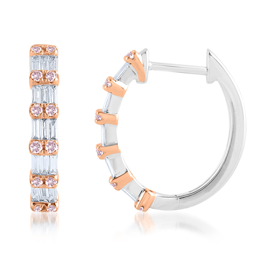 9ct White and Rose Gold 0.40 Carat Diamond Hoop Earrings with Pink Argyle Diamonds - Elegant Jewelry for Women, Perfect for Weddings, Parties & Special Occasions