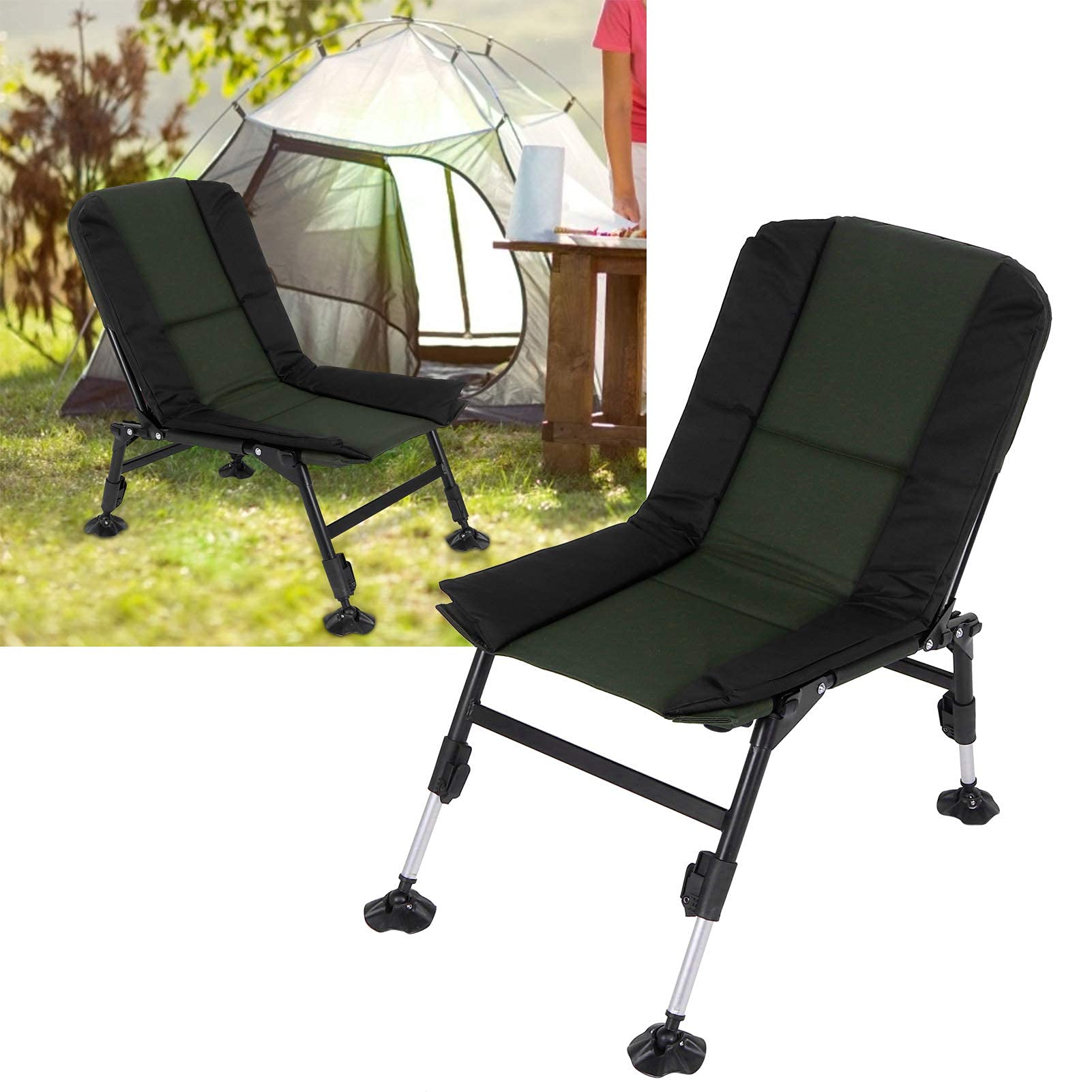 Adjustable Height & Tilt Fishing Chair - Portable Folding Camping Chair for Outdoor Activities - Perfect for Fishing, Hiking, Picnics & Beach Trips