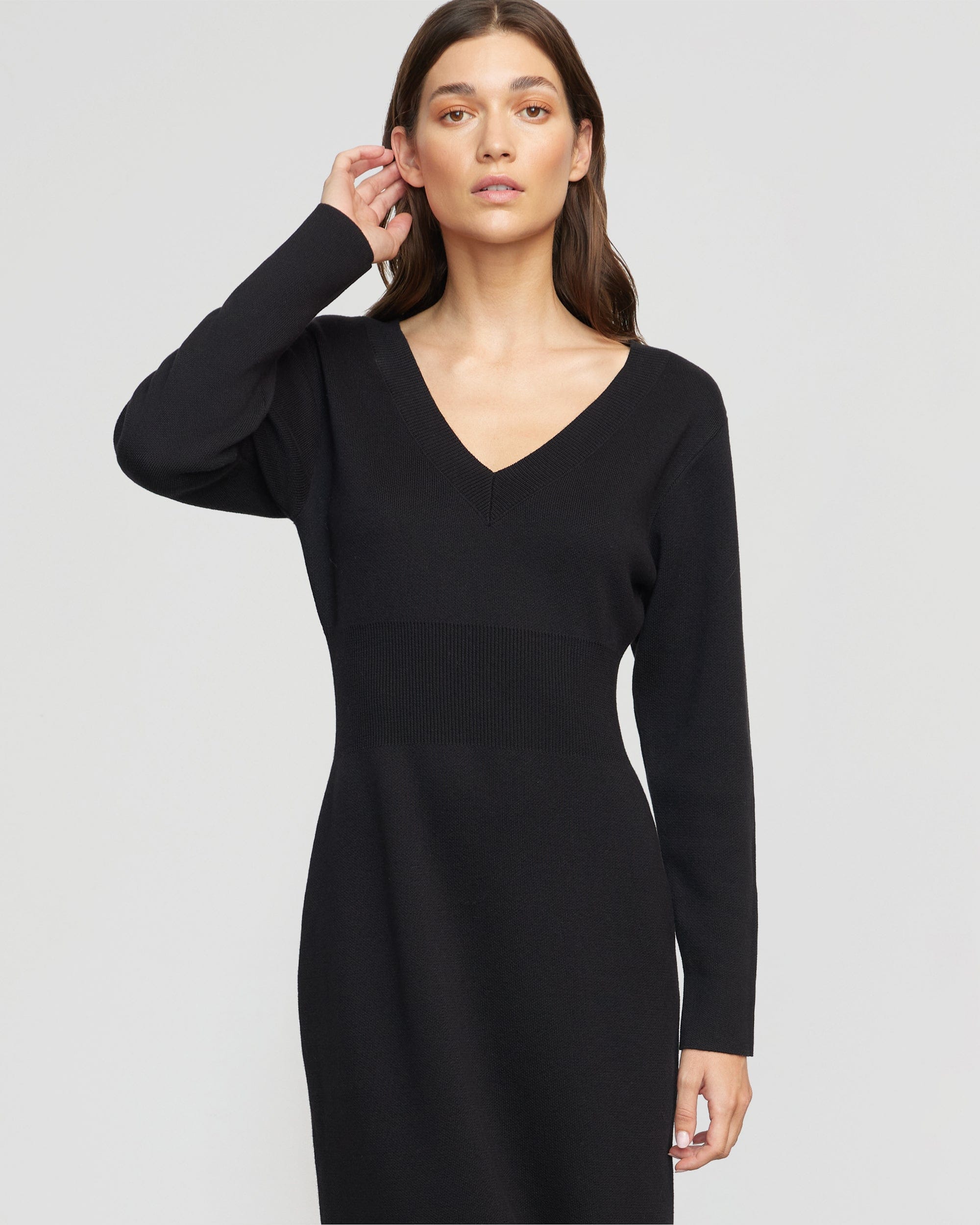 Bora Off Shoulder V Neck Sweater Dress for Women - Soft Knit Long Sleeve Bodycon Dress for Fall & Winter - Perfect for Date Night, Office Wear, and Holiday Parties