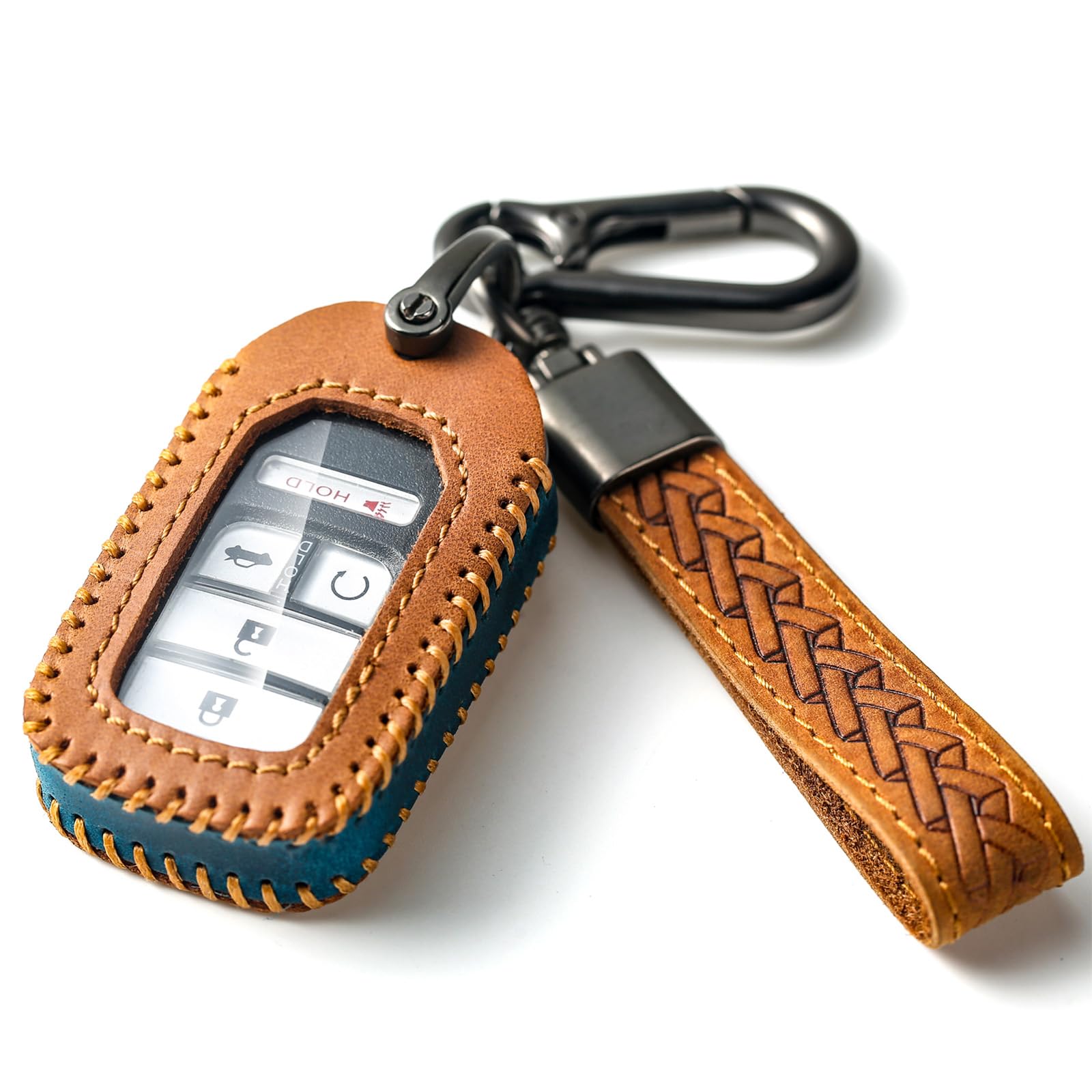 Genuine Leather Key Fob Cover for Honda Accord Civic CRV HRV Passport Pilot Odyssey Ridgeline Insight - Premium Key Case with Keychain (Brown) | Car Accessories for Protection & Style