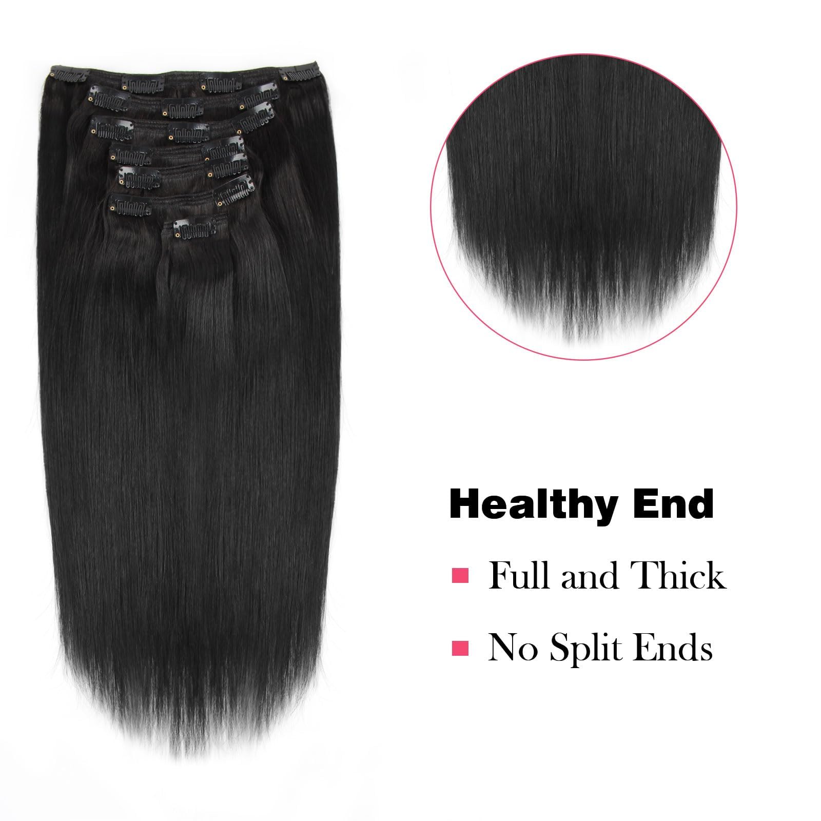 Sassina 18 Inch Silky Straight Clip In Human Hair Extensions - 100% Remy Human Hair, Seamless & Natural Look - 7 Pcs with 17 Clips (120g) - Perfect for Black Women - Great for Daily Styling, Parties & Special Occasions