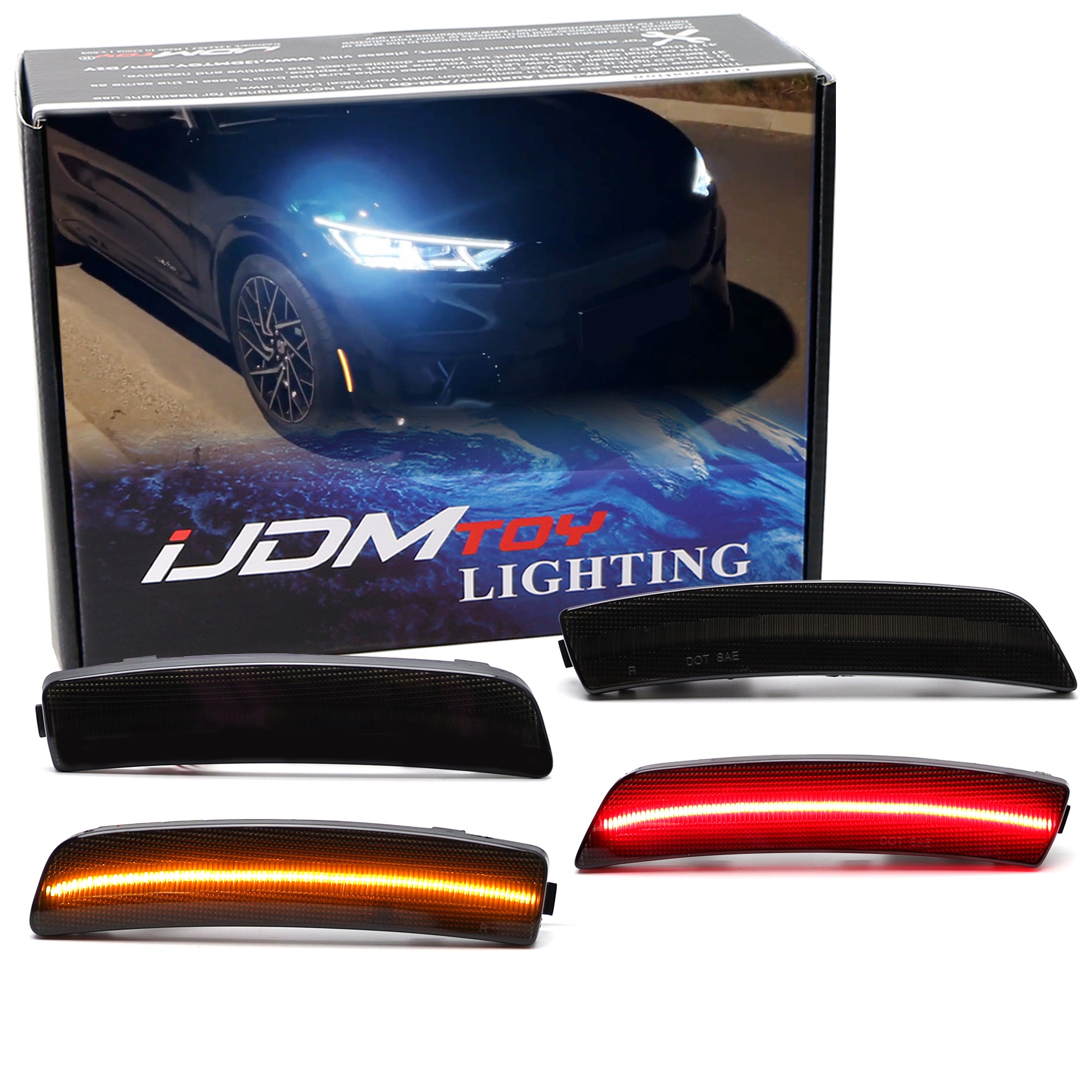4-Piece Set Smoke Lens Amber/Red Full LED Side Marker Lights for Ford Mustang Mach-E - Upgrade Your Ride with Enhanced Visibility & Style for Night Driving & Car Shows