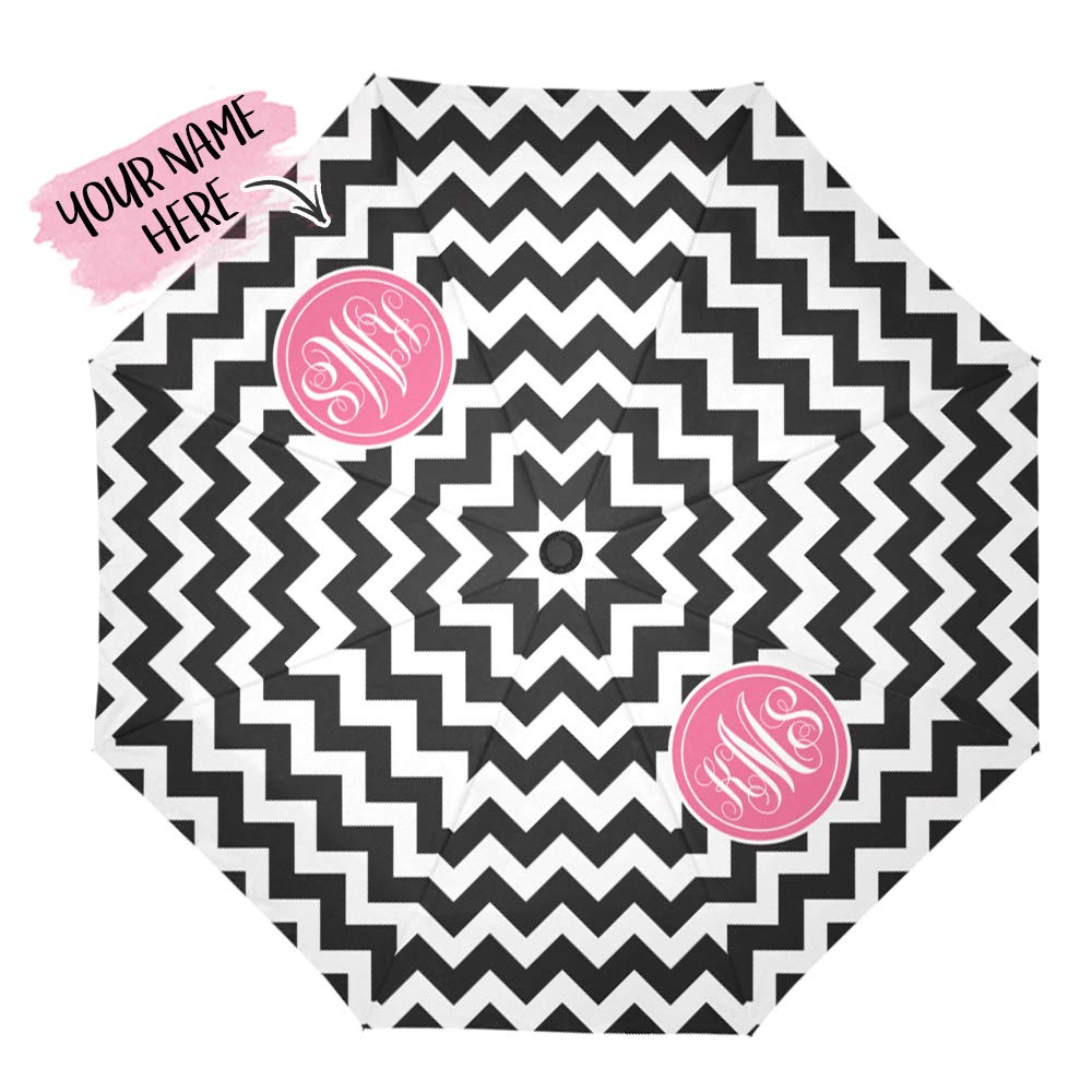 Custom Monogram Windproof Auto Open Close UV Umbrella - Personalized Chevron Design, Foldable & Durable for Rain & Sun Protection - Perfect for Outdoor Events, Travel & Gifts