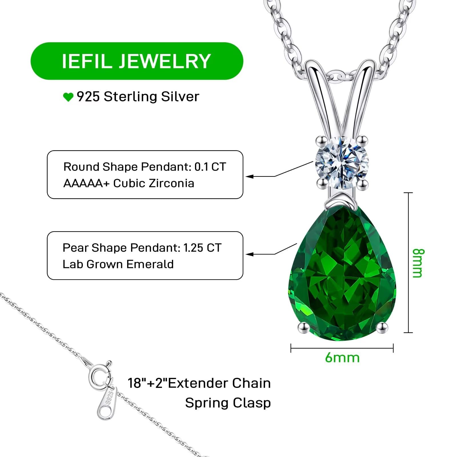 1.25 Ct Pear Birthstone Necklace for Women - 18K White Gold Plated S925 Sterling Silver with Genuine/Created Gemstone - Elegant Jewelry for Birthday Gifts, Anniversary & Special Occasions