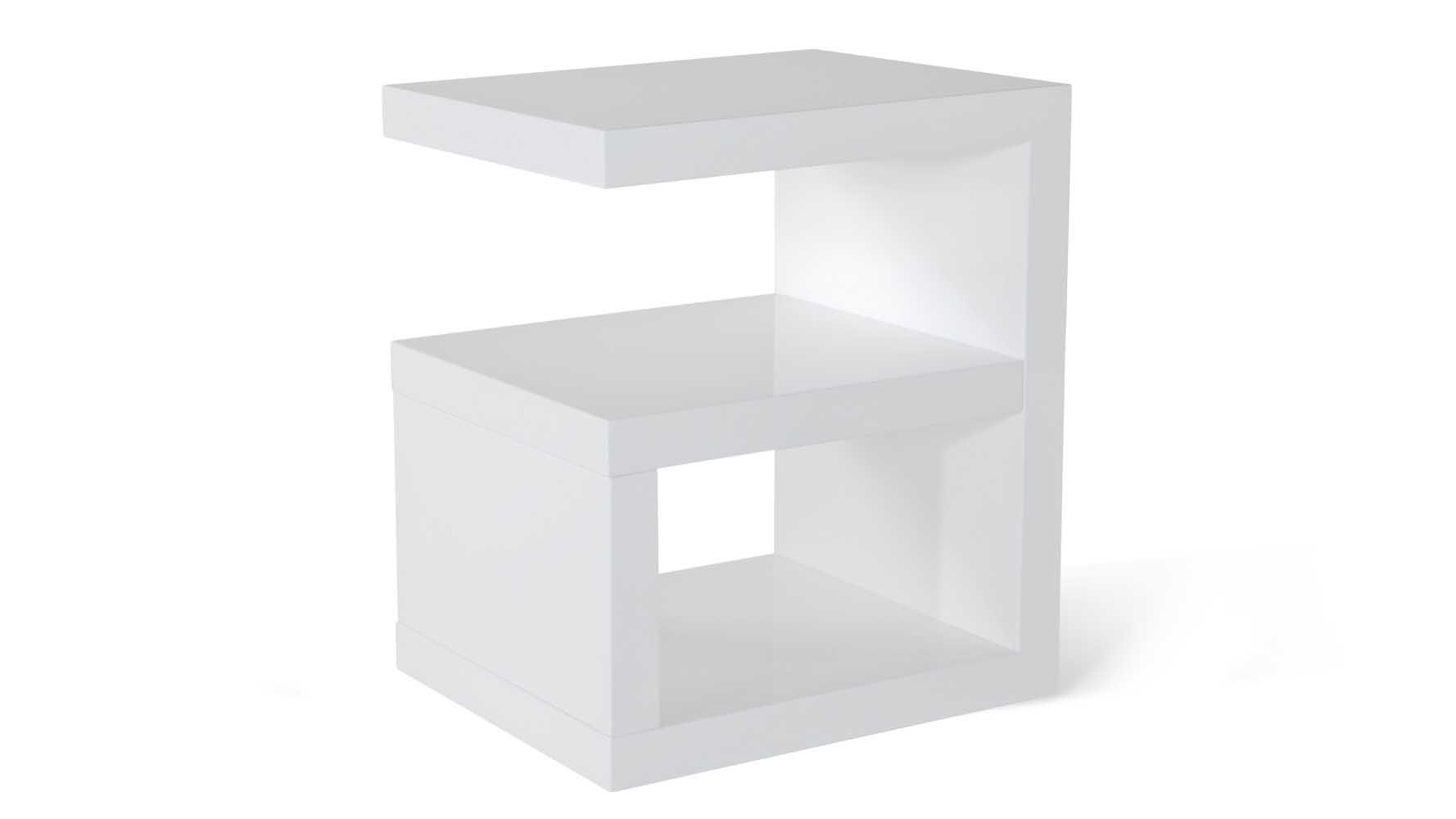 ZURI Furniture Jayden High Gloss Modern Side Table - White | Nightstand, Living Room Accent Table, Bedside Table for Small Spaces