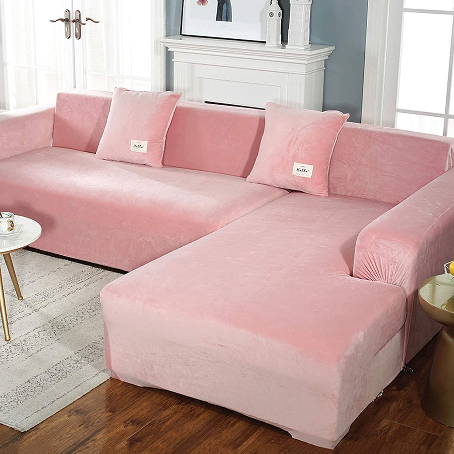 Luxury Velvet Plush Stretch Sofa Cover - Anti-Slip 1-Piece Couch Slipcover for Sectional Sofas (75-91in, 3-Seater, Pink) - Perfect for Pet Protection, Home Decor & Living Room Makeover
