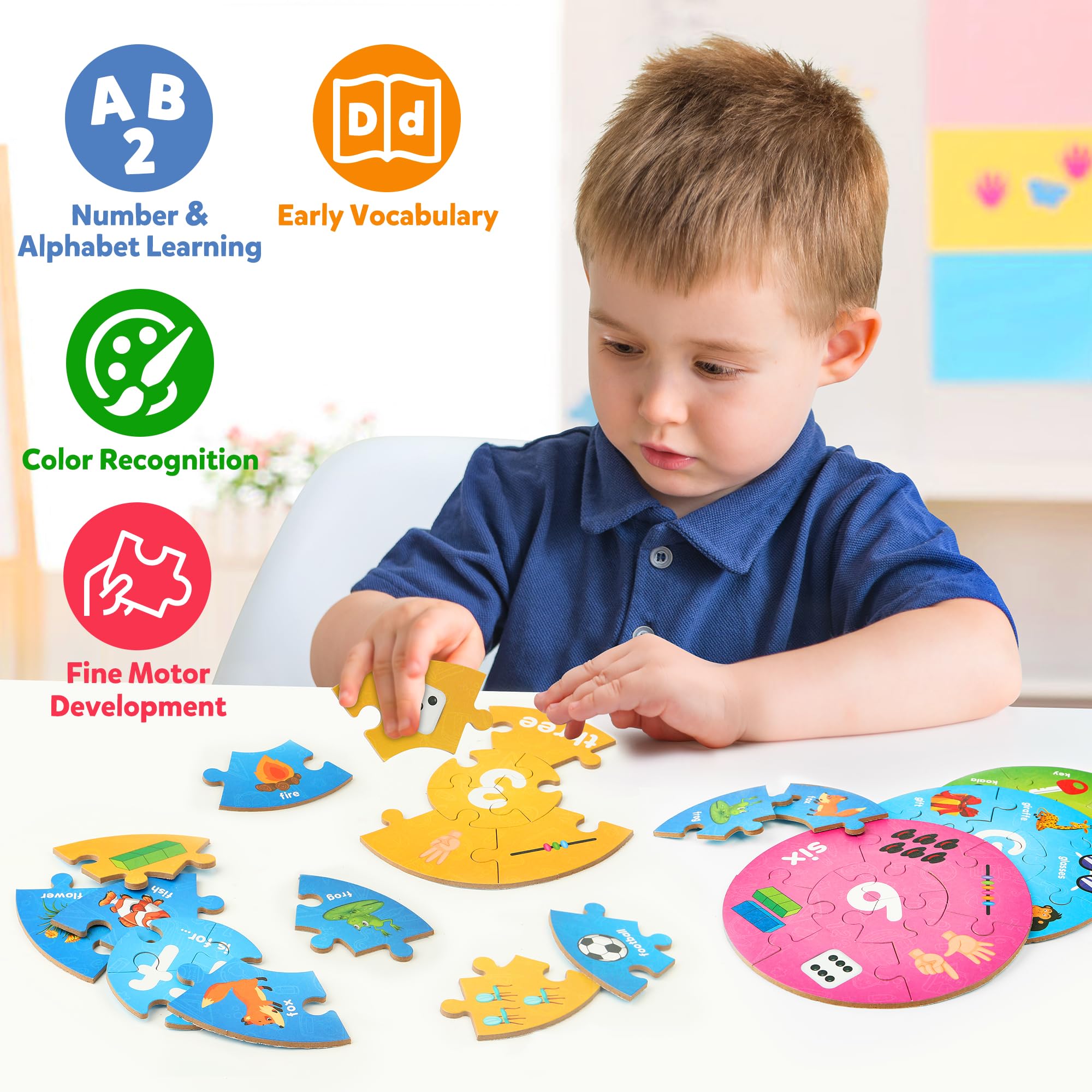 SYNARRY Wooden Alphabet and Number Puzzles for Kids Ages 3-8 - ABC Learning Toys, Preschool Educational Games for Boys & Girls - Perfect for Homeschooling, Classroom & Birthday Gifts (Great for Early Childhood Development & Montessori Learning)