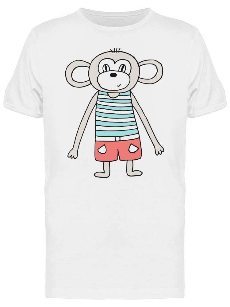Funny Cartoon Monkey in Summer Clothes T-Shirt for Men - White Cotton Casual Tee | Perfect for Beach Vacation, Summer Outings & Casual Wear
