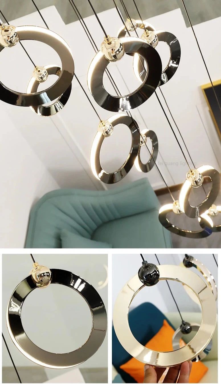 Modern Black Minimalist Rotating Staircase Chandelier - Sleek Contemporary Ceiling Light Fixture for Living Room, Dining Room, Foyer & Bedroom Decor