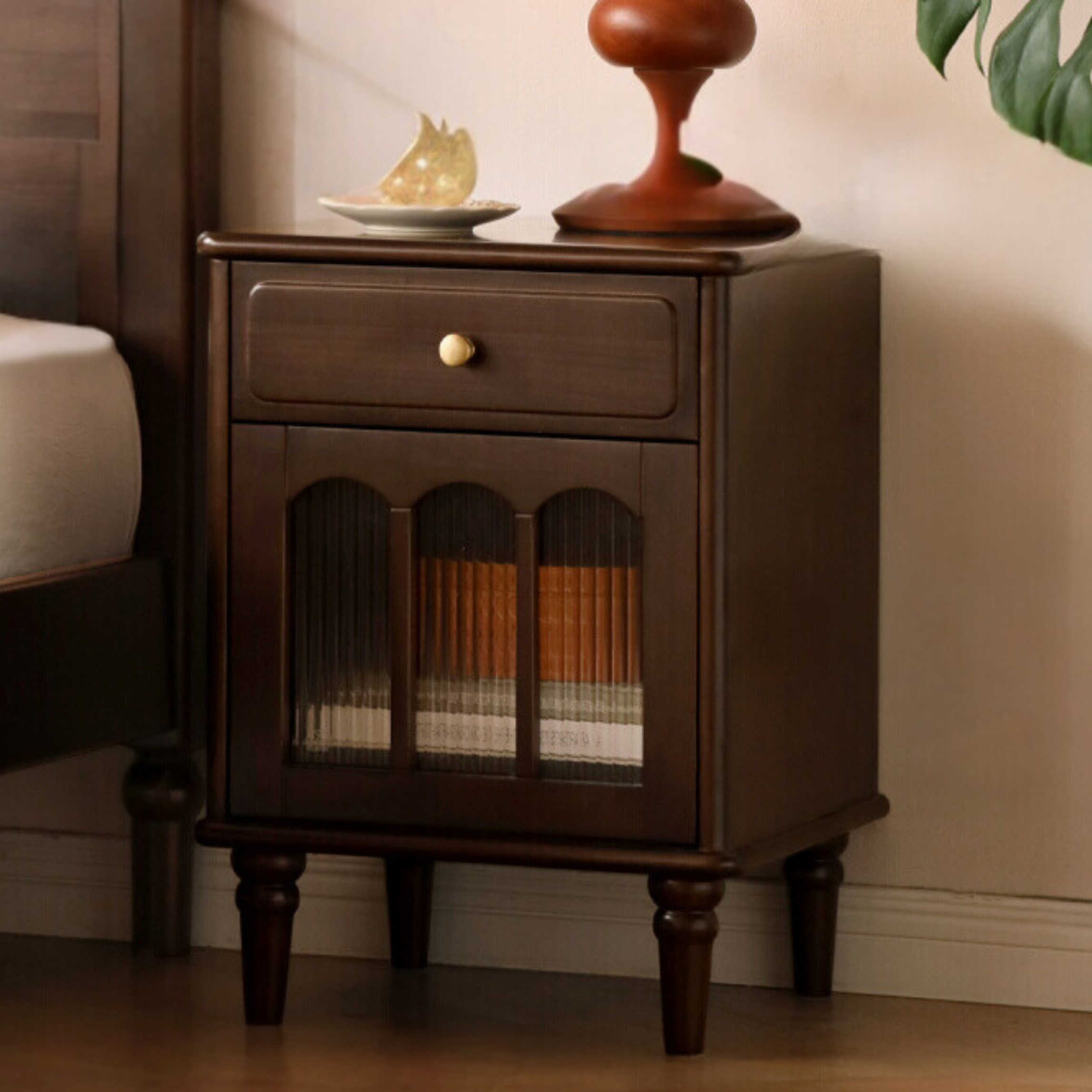Solid Wood Poplar Nightstand - American Retro Style Bedside Table for Bedroom, Living Room & Guest Room