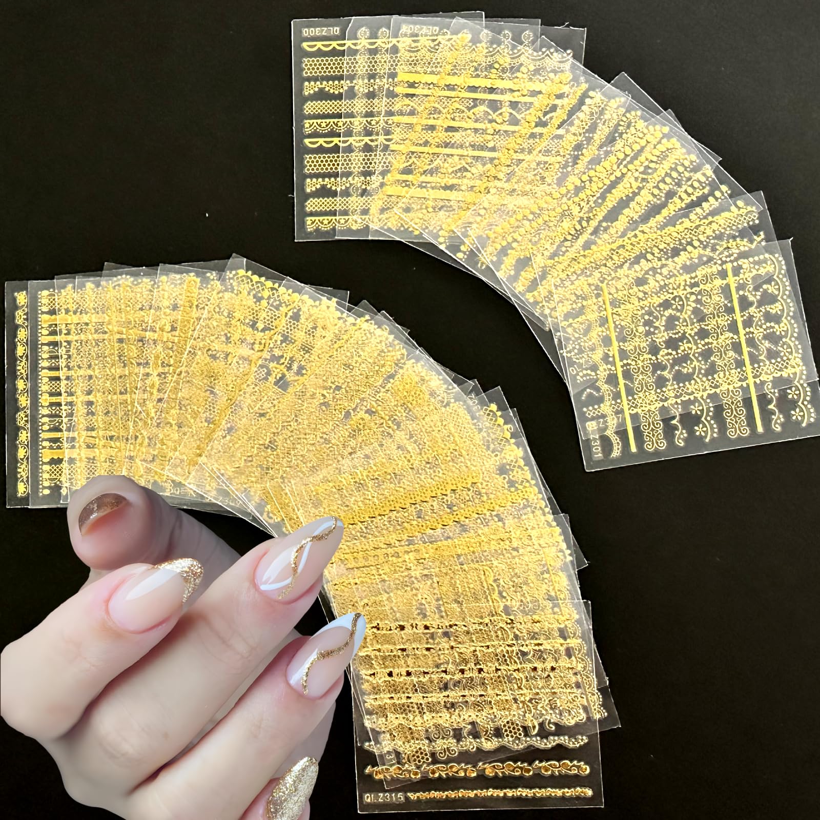 30 Sheets Gold Line Nail Art Stickers - 3D Self-Adhesive Gold Lace Nail Decals for Acrylic Nails, DIY Nail Design Supplies for Women - Perfect for Parties, Weddings, and Special Occasions