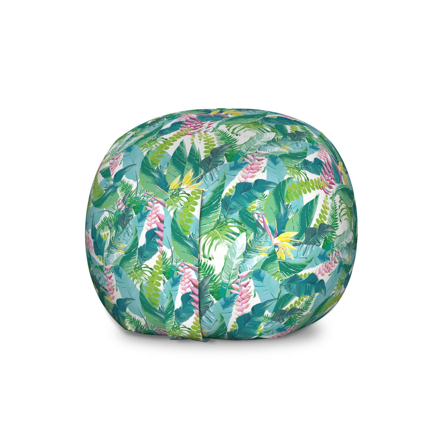 Ambesonne Large Washable Toy Storage Bag Chair - Watercolor Hawaiian Tropical Leaves Design, Fern & Monstera Pattern, Stuffed Animal Organizer for Kids Room, Nursery, Playroom (Multicolor) - Perfect for Organizing Toys, Blankets, and Plush Animals in Children's Bedrooms or Daycare Centers