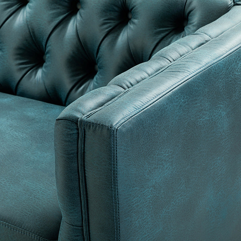 84'' Vegan Leather Tufted Sofa - Modern Faux Leather Couch for Living Room, Office & Lounge - Comfortable Mid-Century Style Sectional with Button Tufting