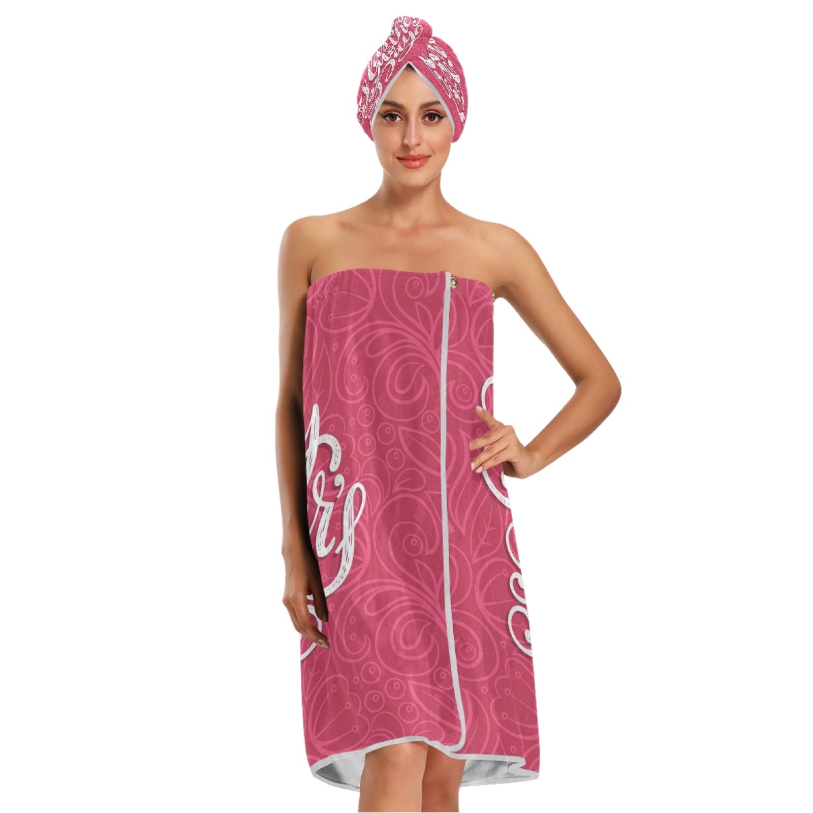 Blueangle Women's Spa Towel Wrap Set of 3 - Soft Absorbent Bathrobe with Adjustable Closure, Mothers Day Gift, Abstract Pattern Bath Body Wrap for Shower, Pool & Beach Use