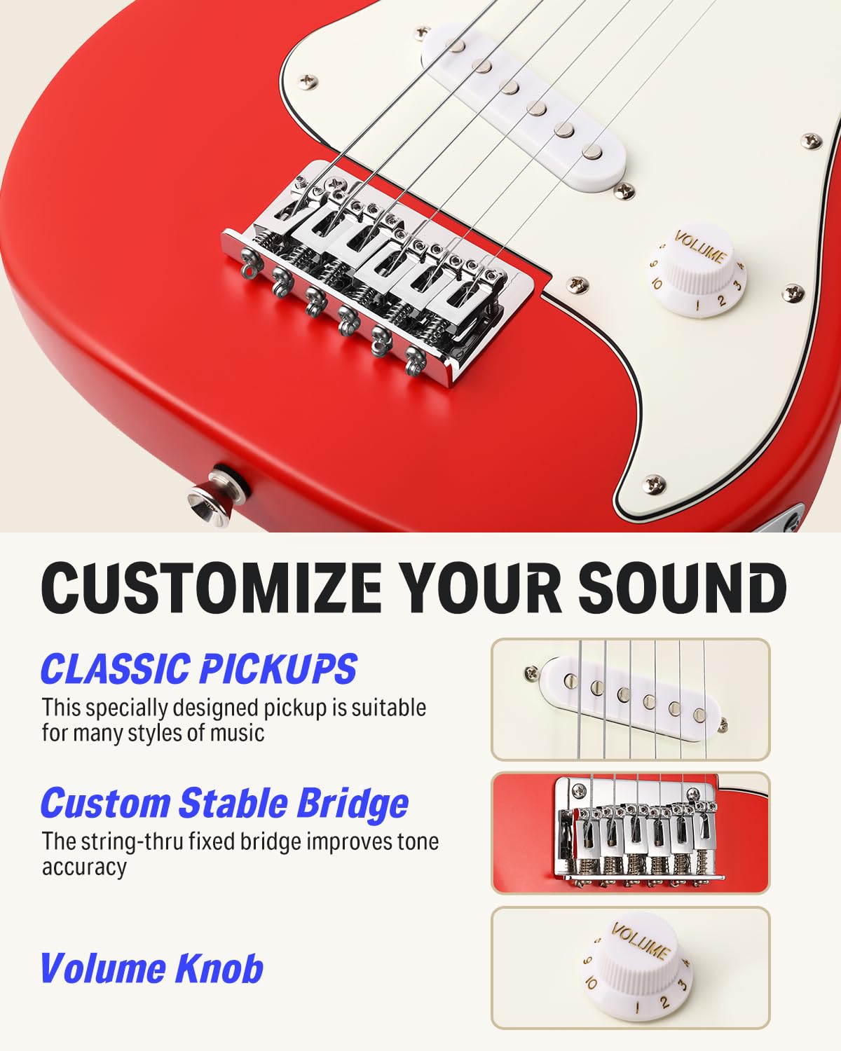 Donner 30 Inch Kids Electric Guitar Beginner Kit - ST Style Mini Electric Guitar for Boys & Girls with Amp, 600D Gig Bag, Digital Tuner, Picks, Cable, Strap & Extra Strings (DSJ-100, Red) - Perfect for Home Practice, Music Lessons & Rockstar Performances