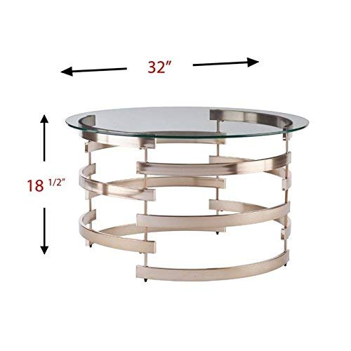 SEI Furniture Belmar Modern Round Glass Top Coffee Table - 32 Inch Diameter, 18.5 Inch Height, Champagne Gold Finish - Perfect for Living Room, Lounge, Office Waiting Area