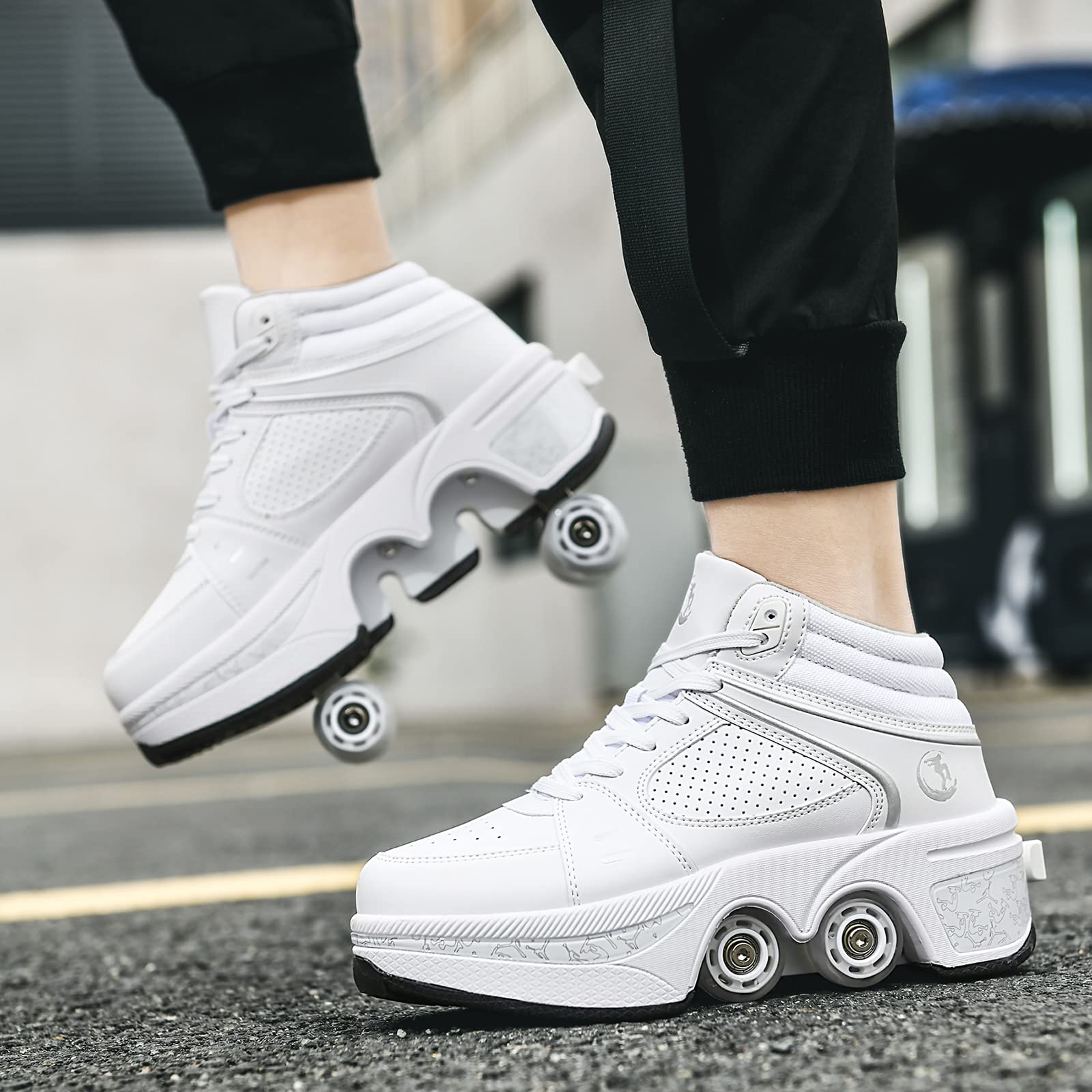 Women's & Kids' Convertible Roller Skate Shoes - 4-Wheel Adjustable Roller Sneakers for Outdoor Skating, Girls & Boys Lightweight Skates | Perfect for Park, Rink & Street Fun