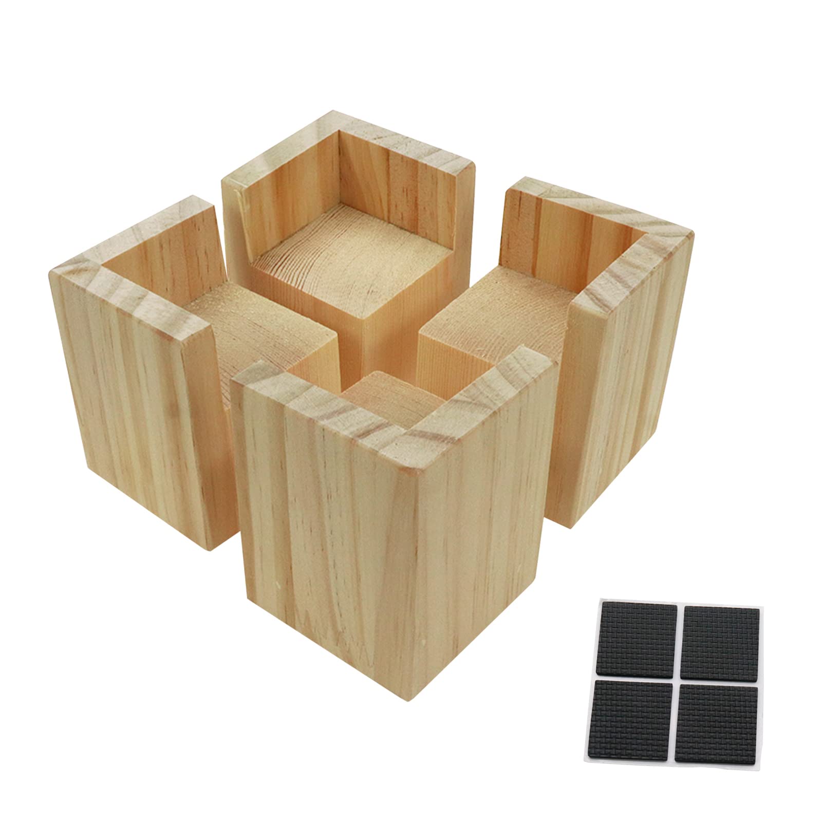 HONJIE Set of 4 Solid Wood Bed Risers - 2 Inch Square Furniture Risers for DIY Painting (Sofa, Couch, Chair, Table Leg Extenders) - Perfect for Home Decor & Furniture Height Adjustment