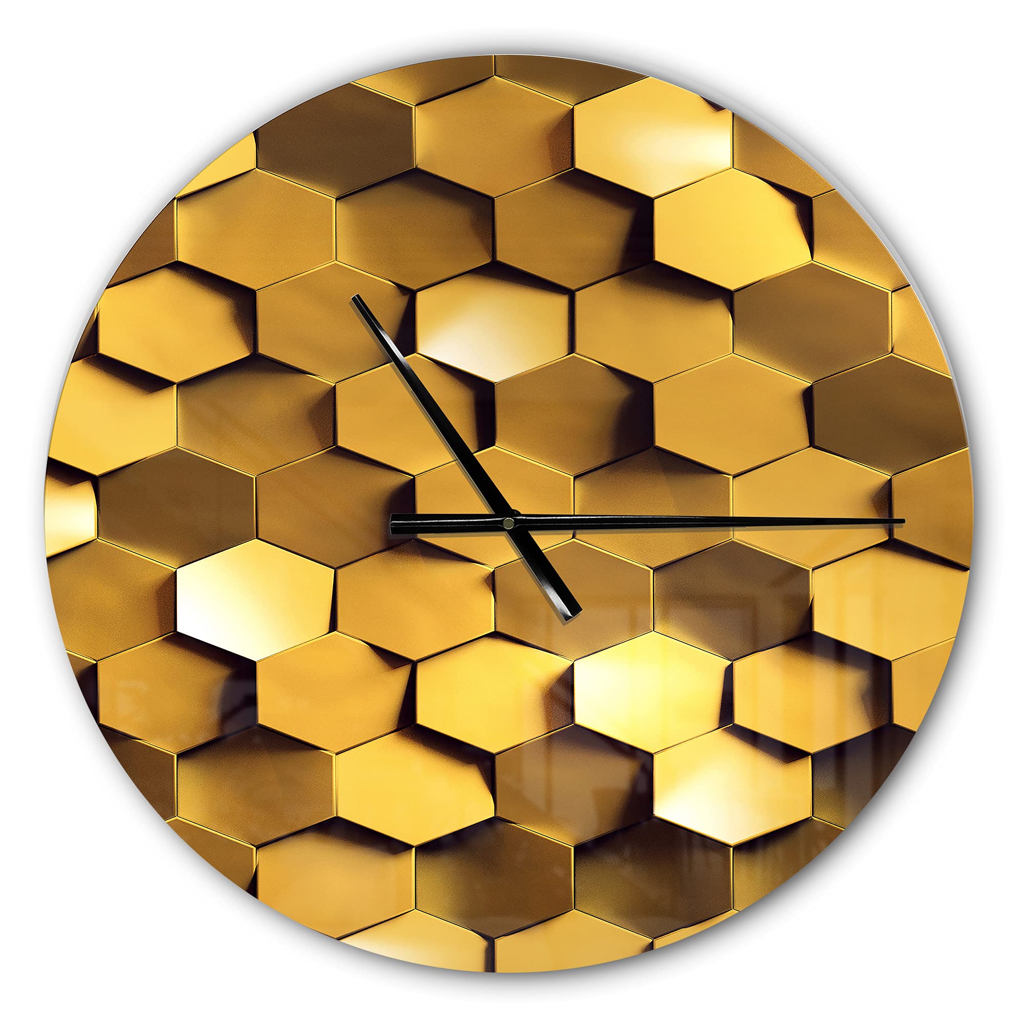 DesignQ Golden Honeycomb Wall Texture Modern Wall Clock - Stylish Home Decor for Bedroom, Bathroom, Office & Living Room | Perfect for Contemporary Interior Design & Gift Giving