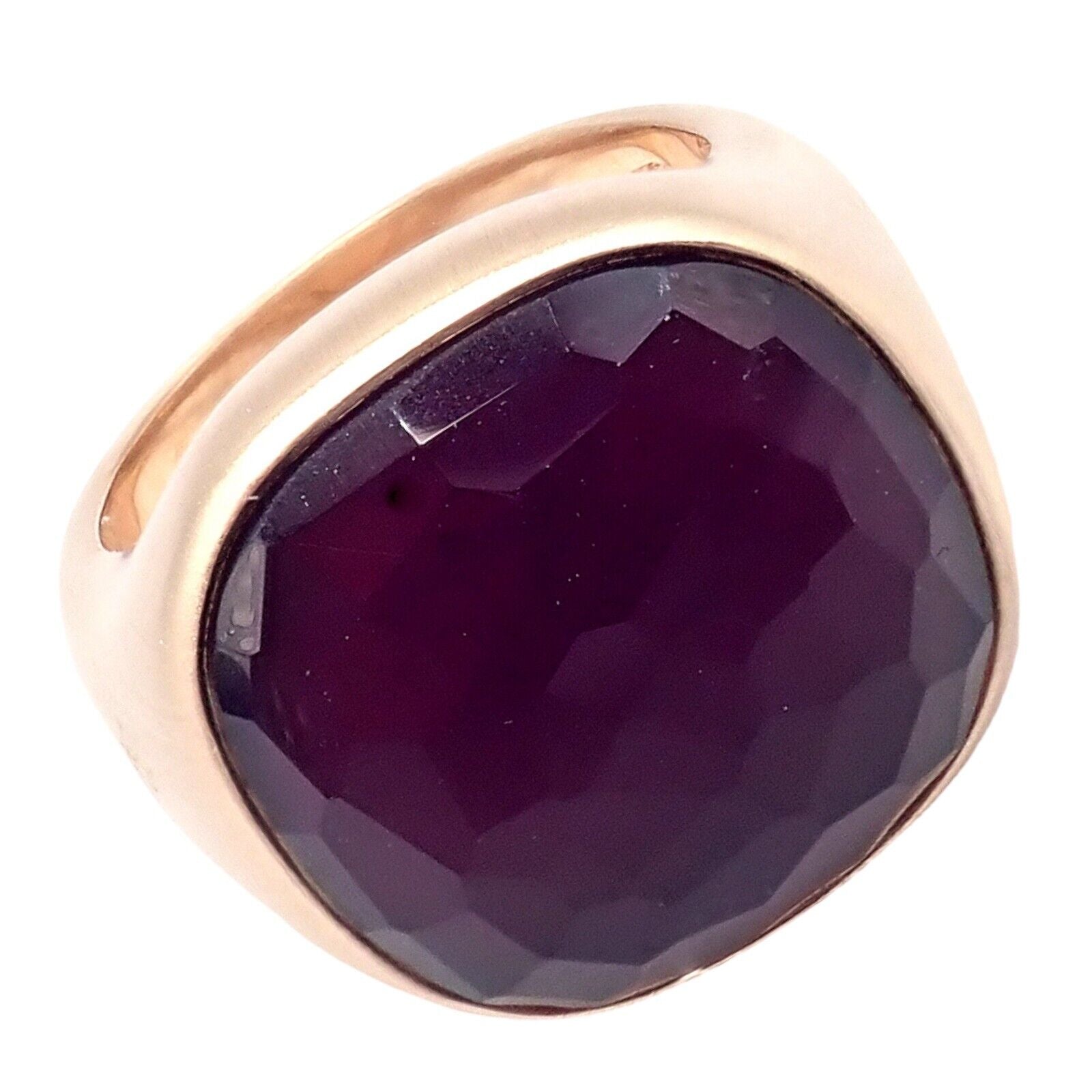 Authentic Pomellato 18K Rose Gold Large Faceted Amethyst Victoria Ring Size 6.5 - Luxury Statement Jewelry for Weddings, Anniversaries & Special Occasions