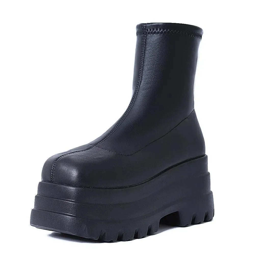 Square Toe Platform Leather Boots for Women - Chunky Heel Ankle Boots Stylish & Comfortable - Perfect for Fall Outfits, Casual Wear & Office Fashion