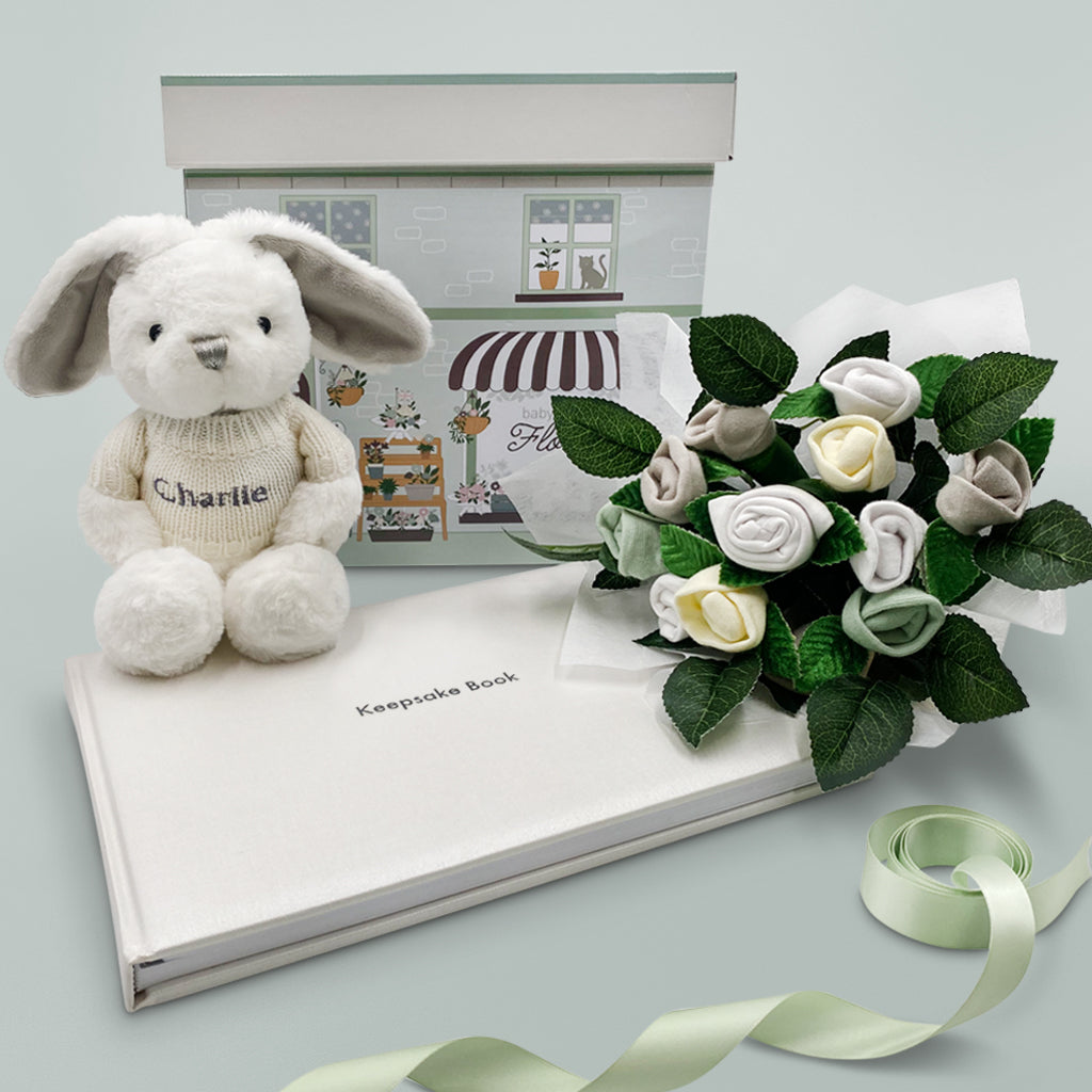 Personalized Baby Blessing Keepsake Gift Set with Adorable Gray Bunny Plush - Perfect for Christening, Baptism, Newborn Gifts & Nursery Decor