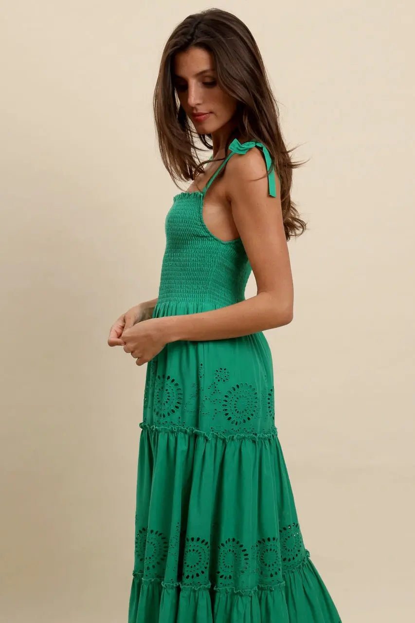 Elegant Green Embroidered Long Robe - Traditional Colombian Dress for Women | Perfect for Home, Spa, and Special Occasions