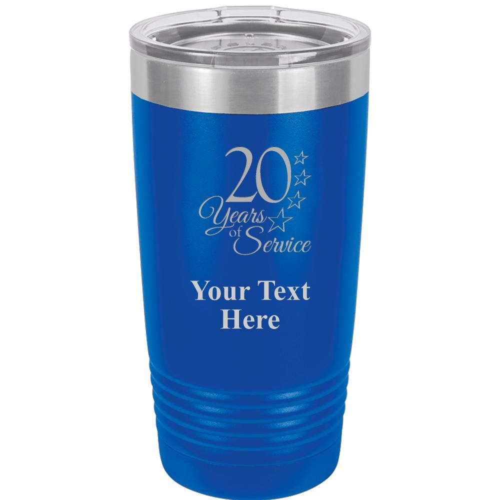 20 Years Of Service Tumbler Gift - 20oz Royal Blue Personalized Stainless Steel Tumbler with Clear Lid | Vacuum Insulated for Hot & Cold Drinks | Custom Engraved | Perfect for Office Retirement Gifts & Anniversary Celebrations