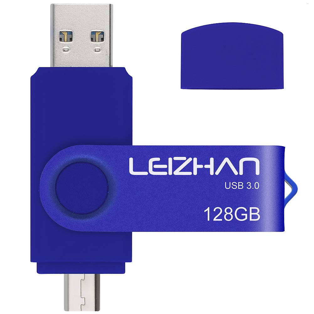 LEIZHAN 128GB USB 3.0 Flash Drive OTG Dual Port for Android/PC - Blue