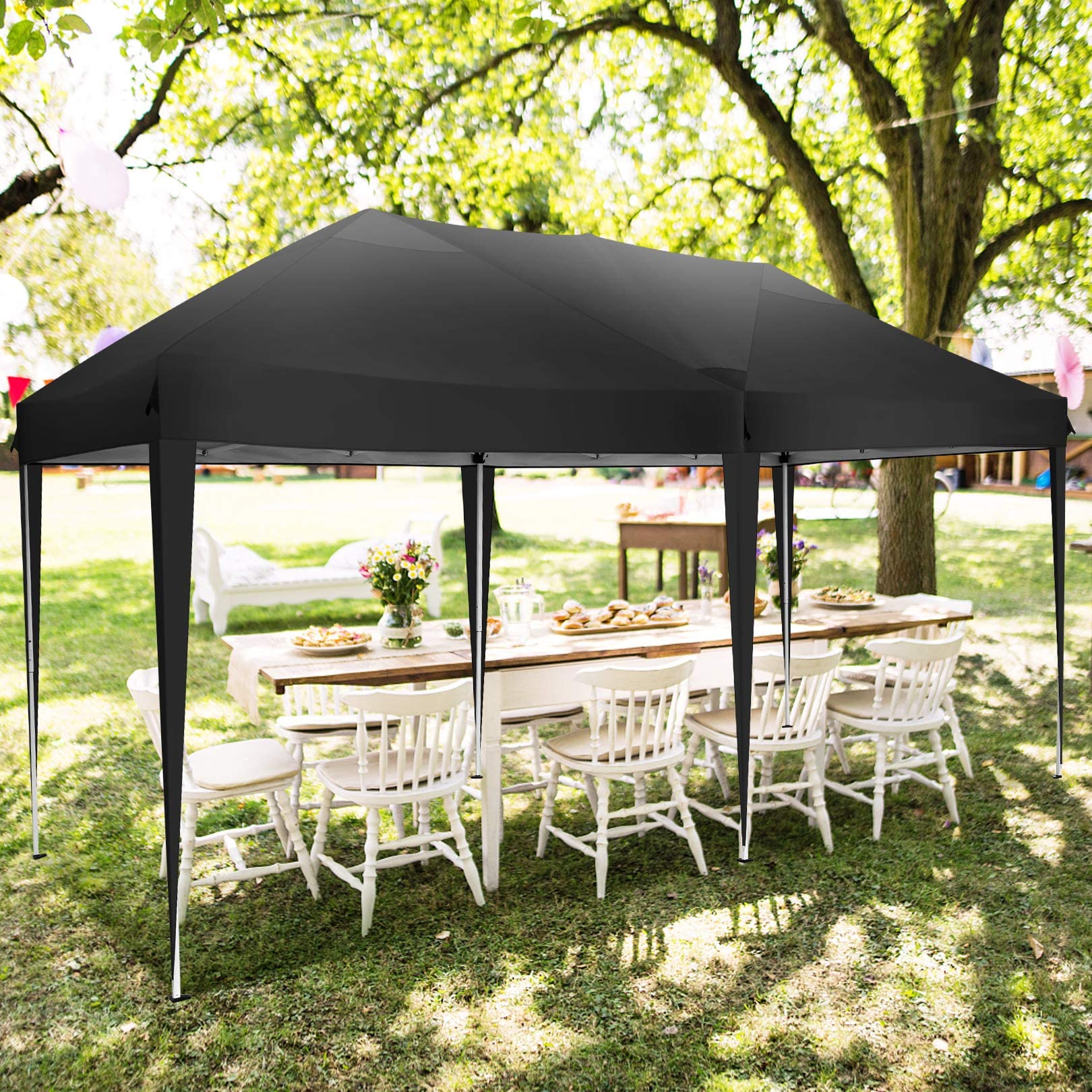 COBIZI 10x20 Pop Up Canopy Tent with 6 Sidewalls - Waterproof Instant Shelter for Outdoor Events, Camping, Parties & Commercial Use - Portable Gazebo for Backyard, Beach, Picnic & Tailgating - Easy Setup Black Event Tent
