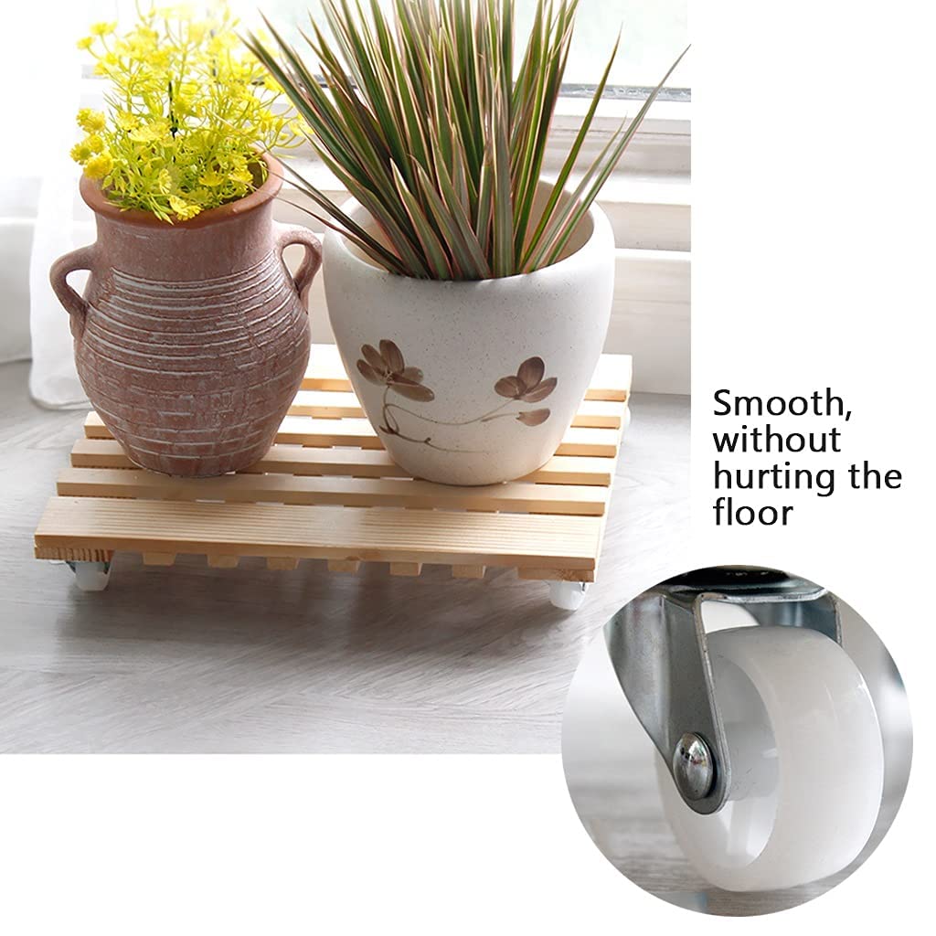 Square Wooden Plant Pot Caddy with Wheels - 25cm, 30cm, 35cm Rolling Planter Stand - 360° Rotating Casters for Indoor & Outdoor Use - Perfect for Moving Heavy Potted Plants on Decks, Patios and Gardens (35cm/13.7in)