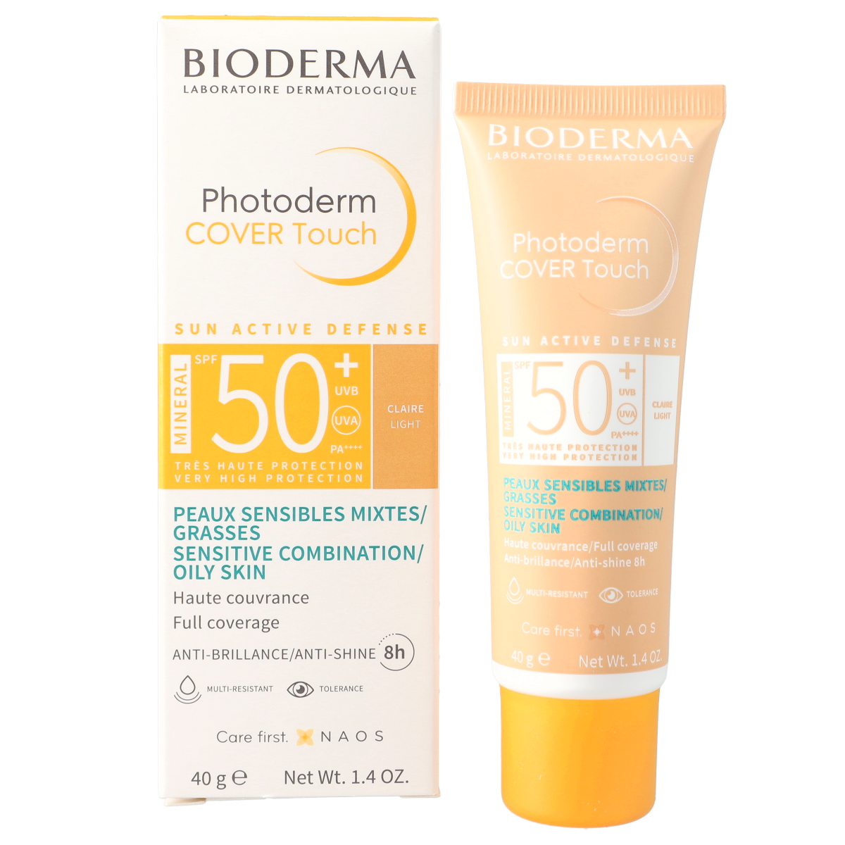 Photoderm COVER Touch SPF 50+ Claire Light Sunscreen - Oil-Free Face Sunscreen for Sensitive Skin - Daily UV Protection for Women & Men - Perfect for Outdoor Activities & Beach Days