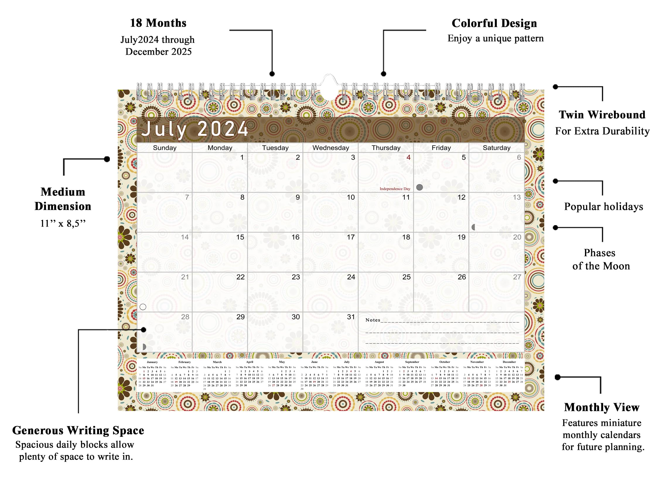 2024-2025 18-Month Spiral-Bound Wall & Desk Calendar Planner - Monthly Organizer for Home, Office & School (Edition #020) - Perfect for Scheduling, Planning & Productivity