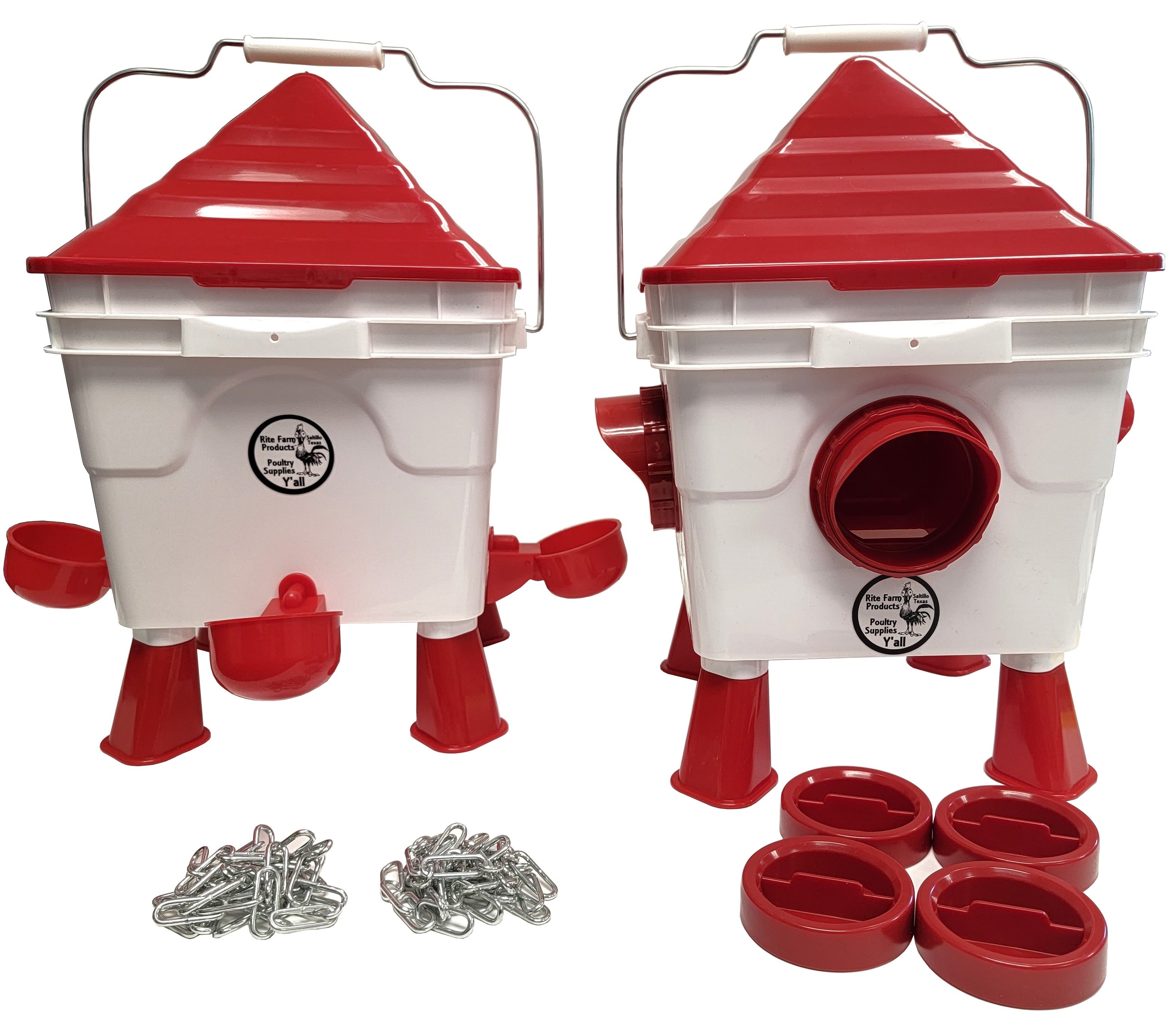 Rite Farm Products 13.5 LB Chicken Feeder with 4 Ports & 2.2 Gallon Poultry Waterer Set - Durable Poultry Feeding System for Backyard Chickens, Coops, and Small Farms