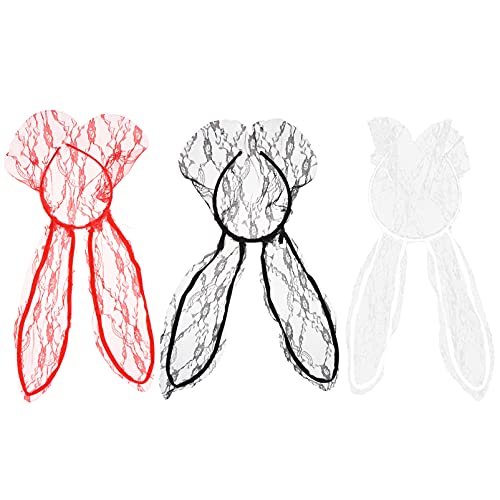 3PCS Lace Rabbit Ear Veil Headbands - Bunny Ear Hair Accessories for Halloween, Cosplay, Nightclubs & Masquerade Parties - Perfect for Costume Parties, Themed Events and Photo Shoots