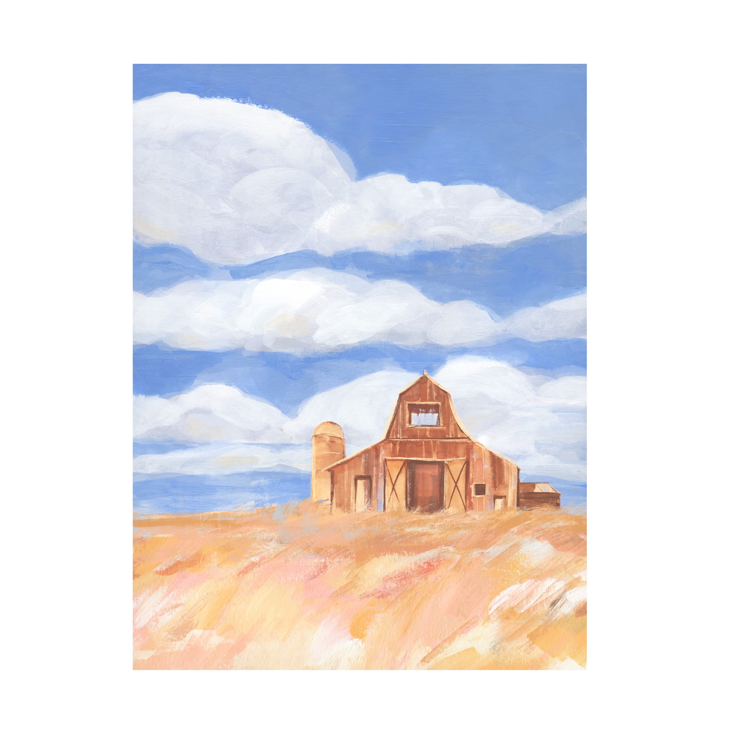 Annie Warren 'Wheatfield Barn I' Canvas Art Print - Country Farmhouse Wall Decor for Living Room, Bedroom & Office